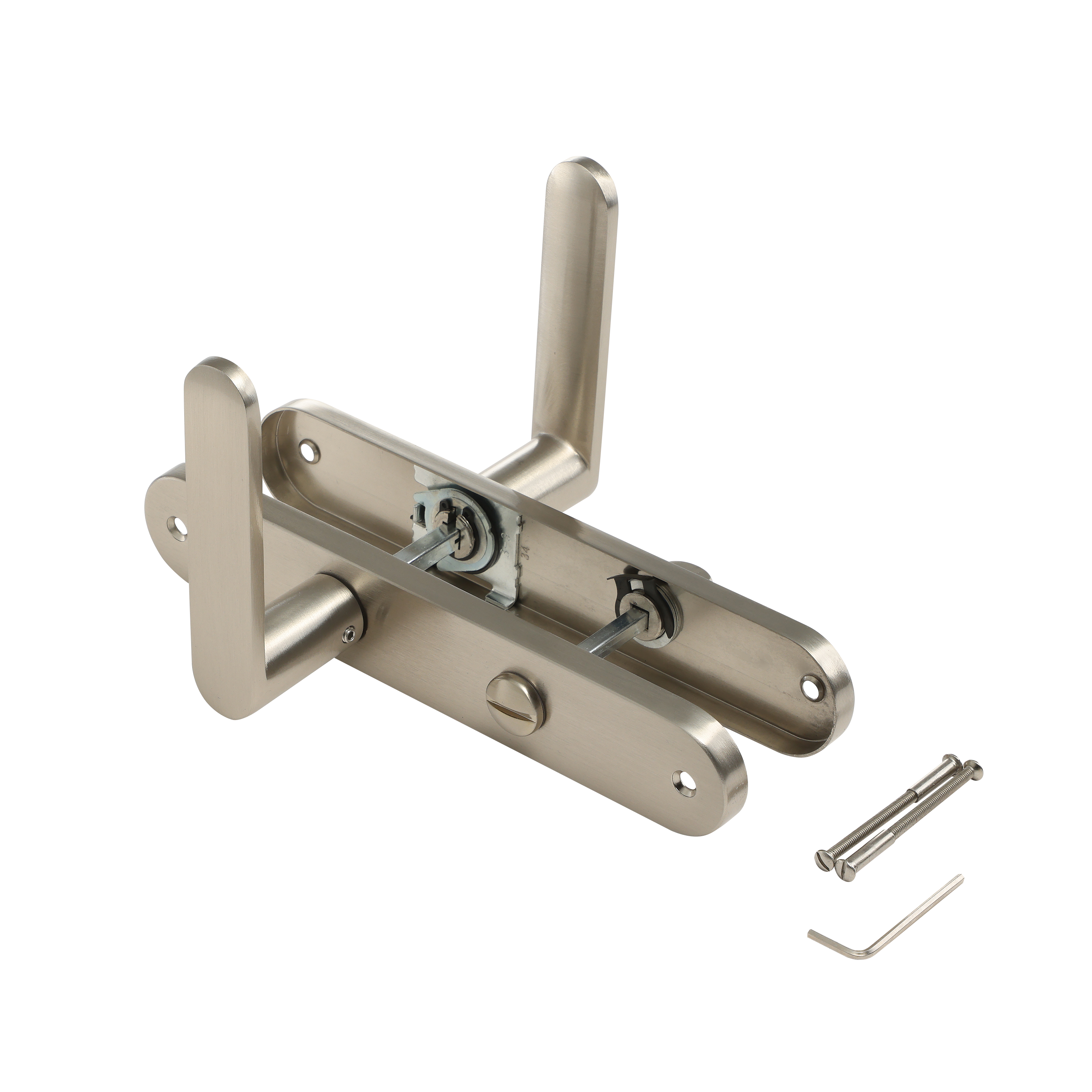 2 poignées sur plaque à condamnation Java alu nickel satiné, entraxe 195 mm - 6