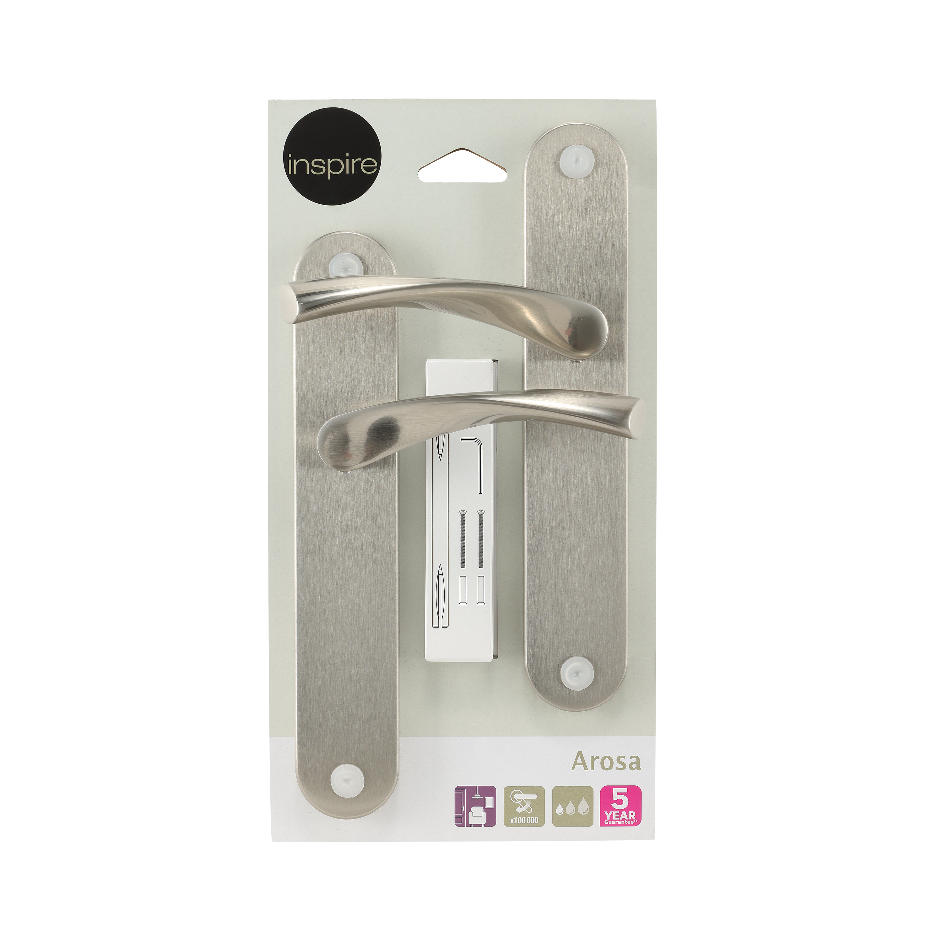 2 poignées sur plaque sans trou Arosa aluminium nickel brillant, entraxe 195 mm - 5