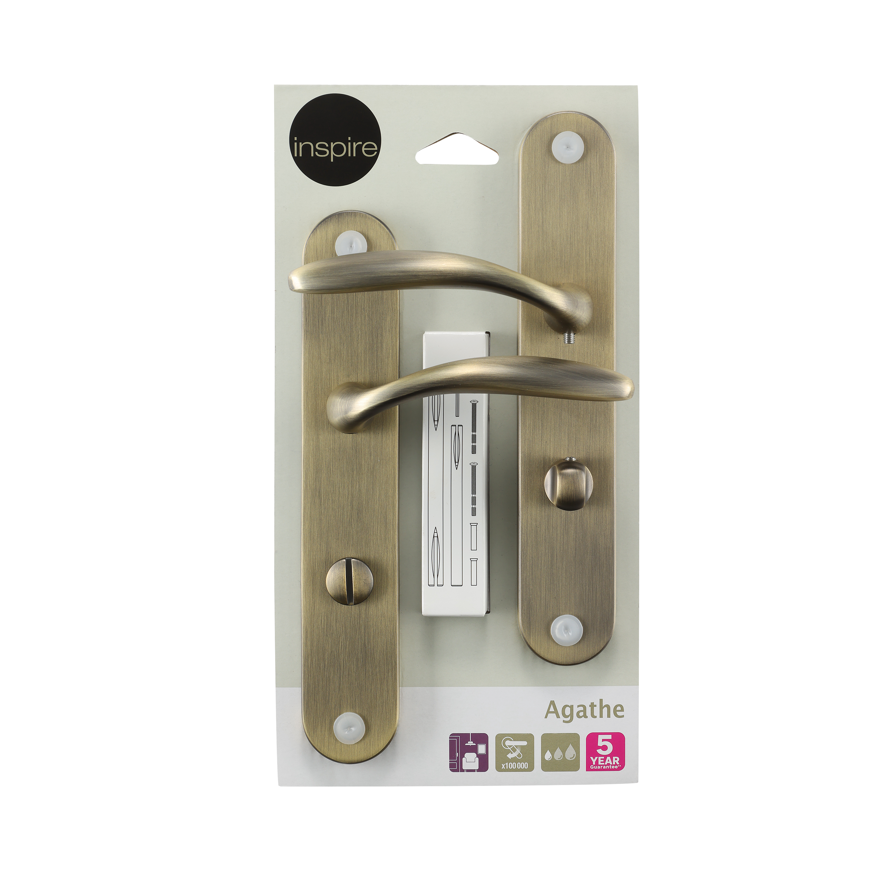 2 poignées sur plaque à condamnation Agathe aluminium laiton mat, entraxe 195 mm - 7