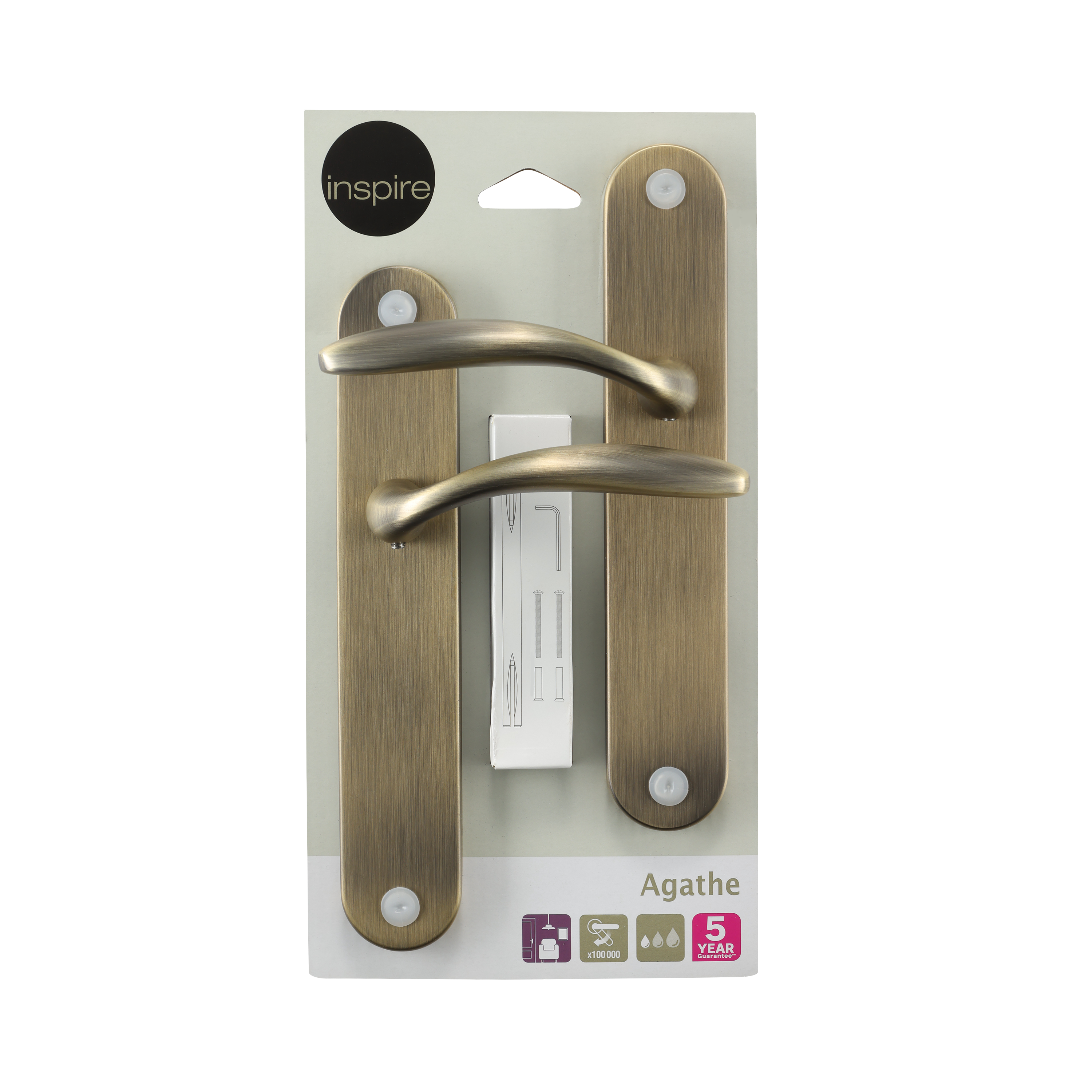 2 poignées sur plaque sans trou Agathe aluminium laiton mat, entraxe 195 mm - 7