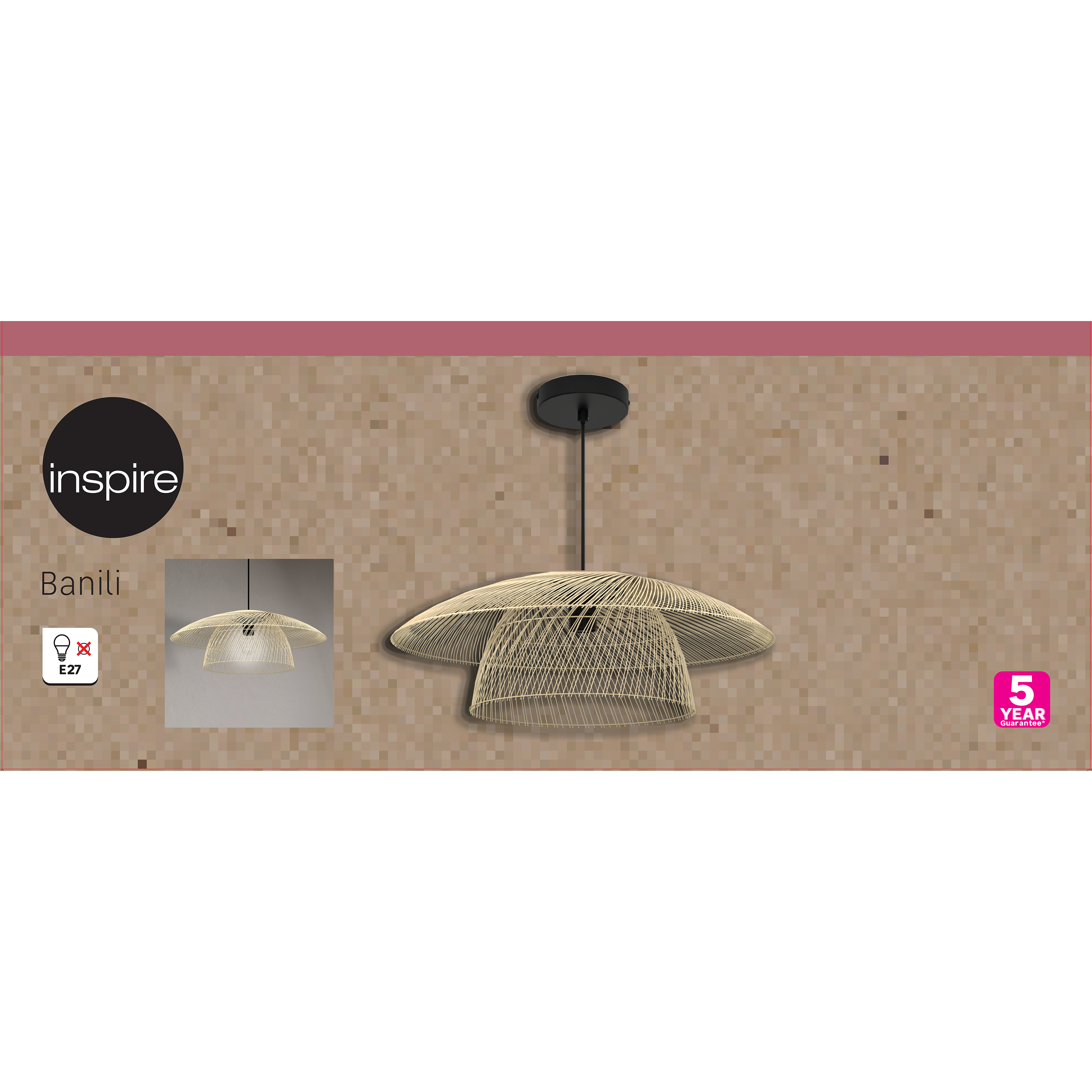 Lampadario Natura Banili beige paralume trasparente E27 Ø54cm INSPIRE - 14