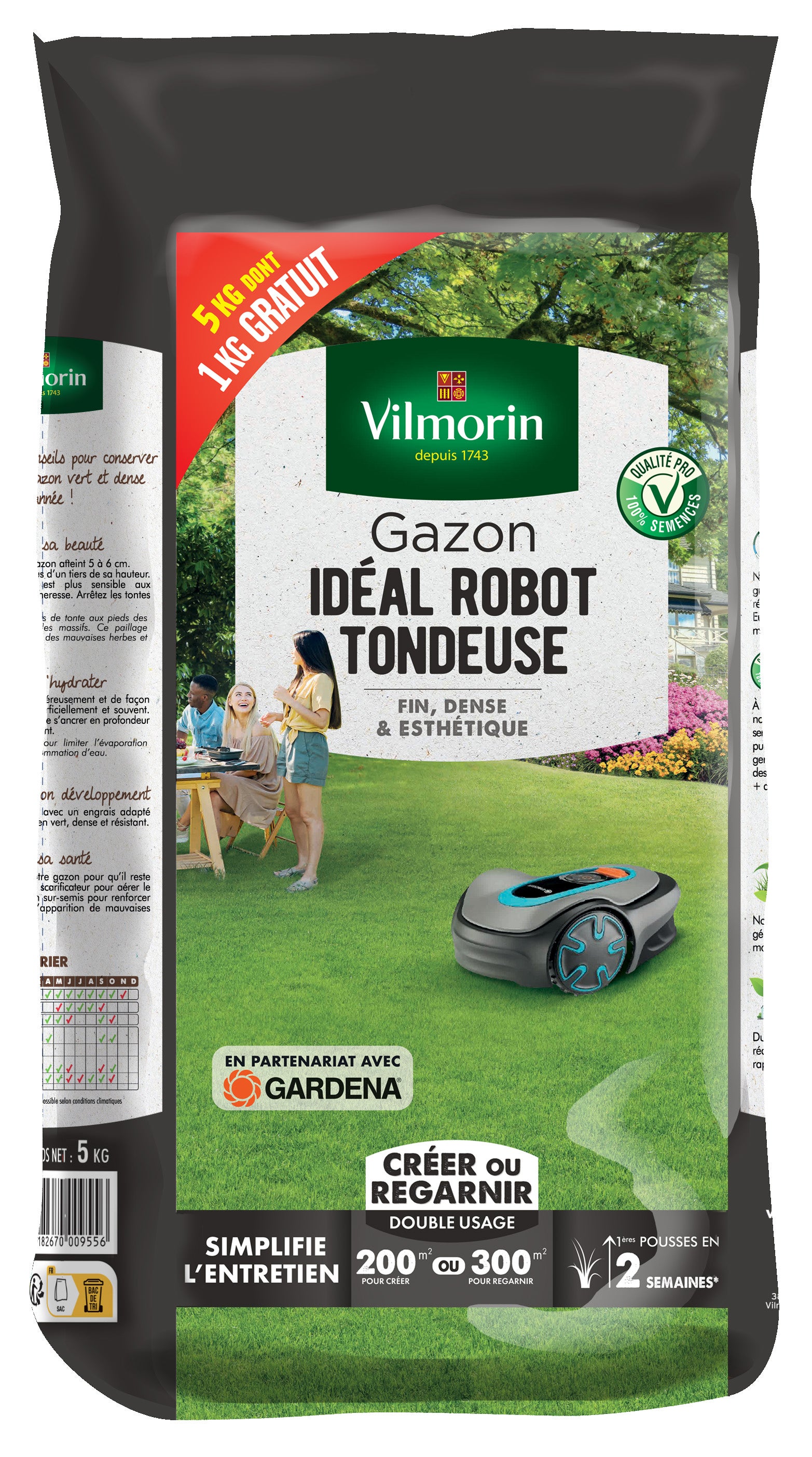 Vilmorin Gazon Terrain Sec 5 Kg + 1 Kg Gratuit - Semences Gazon Résistant à La Sécheresse