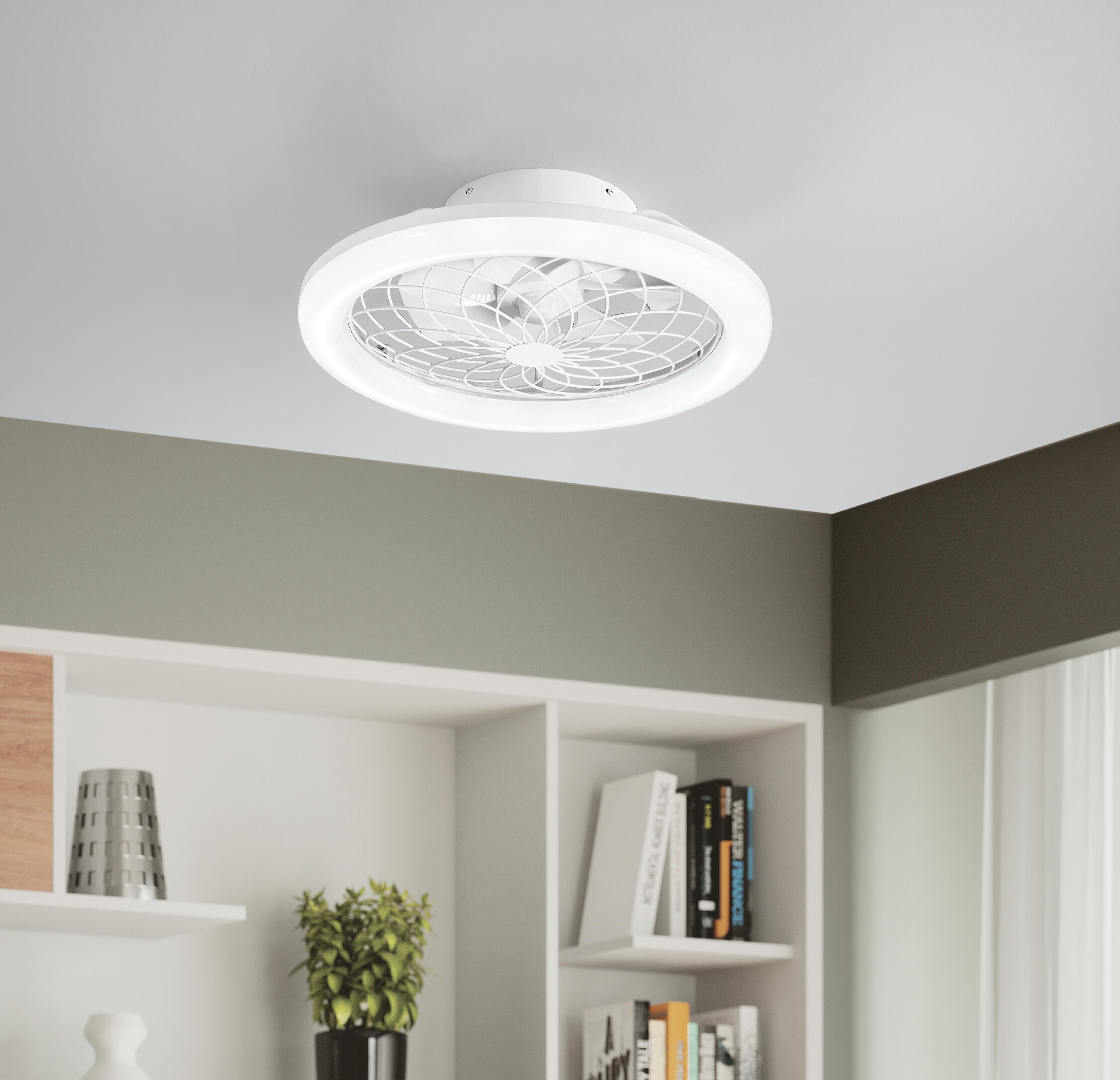 LEDVANCE Smart WiFi LED luce del ventilatore da soffitto, rotondo, bianco, dimmerabile, velocità dell'aria regolabile, include il telecomando, controllabile tramite app e assistente vocale