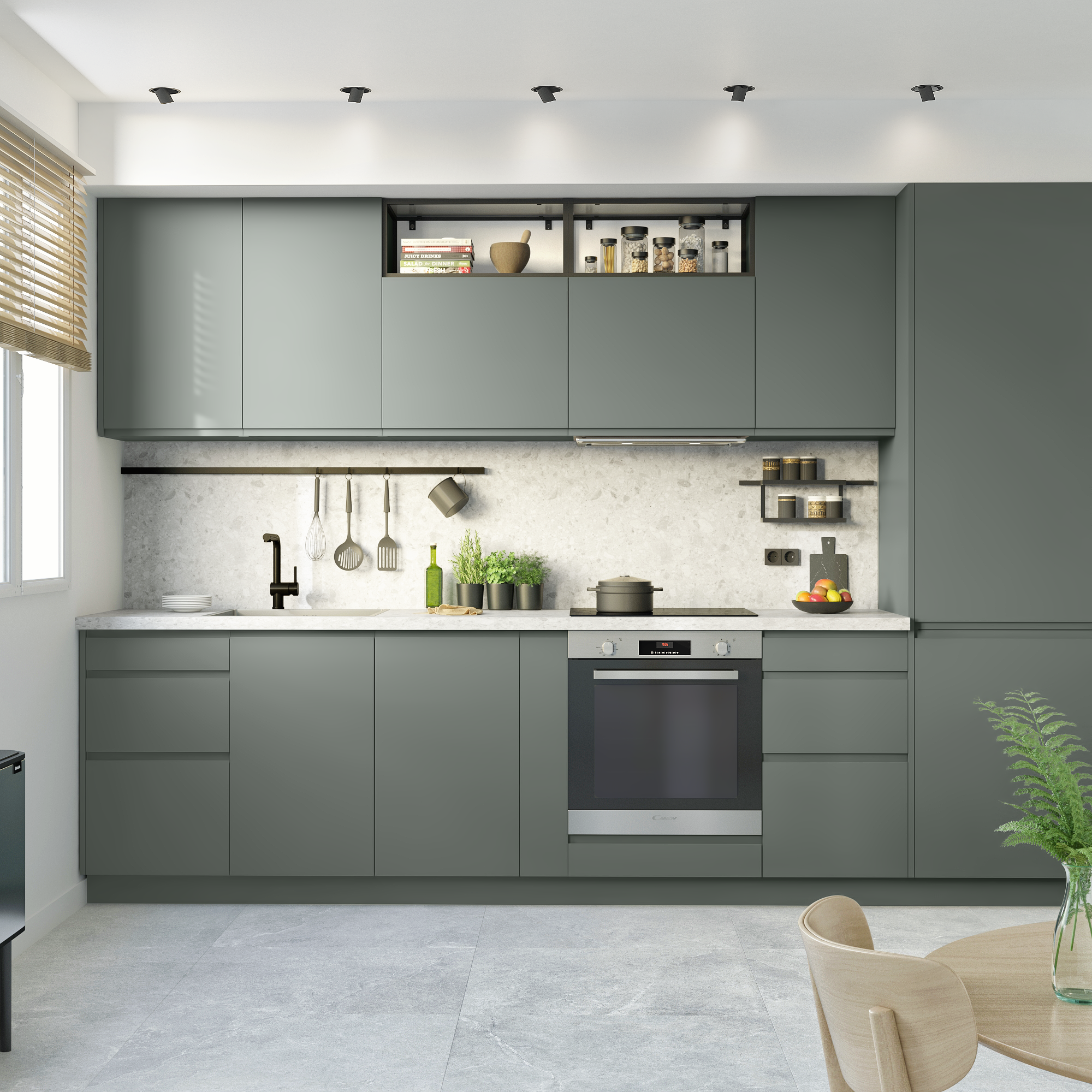 Porte de cuisine Tokyo gris vert mat H.137.3 x l.44.7 cm - 2