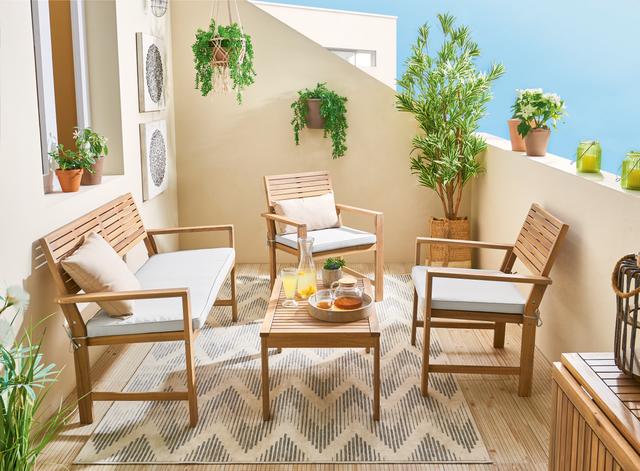 Set de sofás y mesa baja NATERIAL Solis de madera para 4 personas