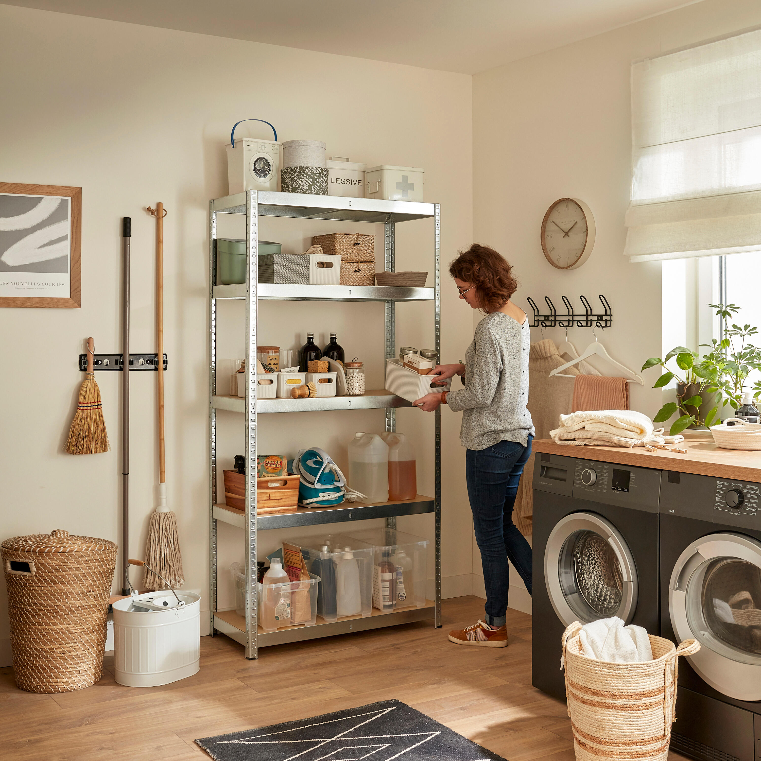 Etagère acier galvanisé SPACEO, 5 tablettes l.90xH.180xP.40 - 2