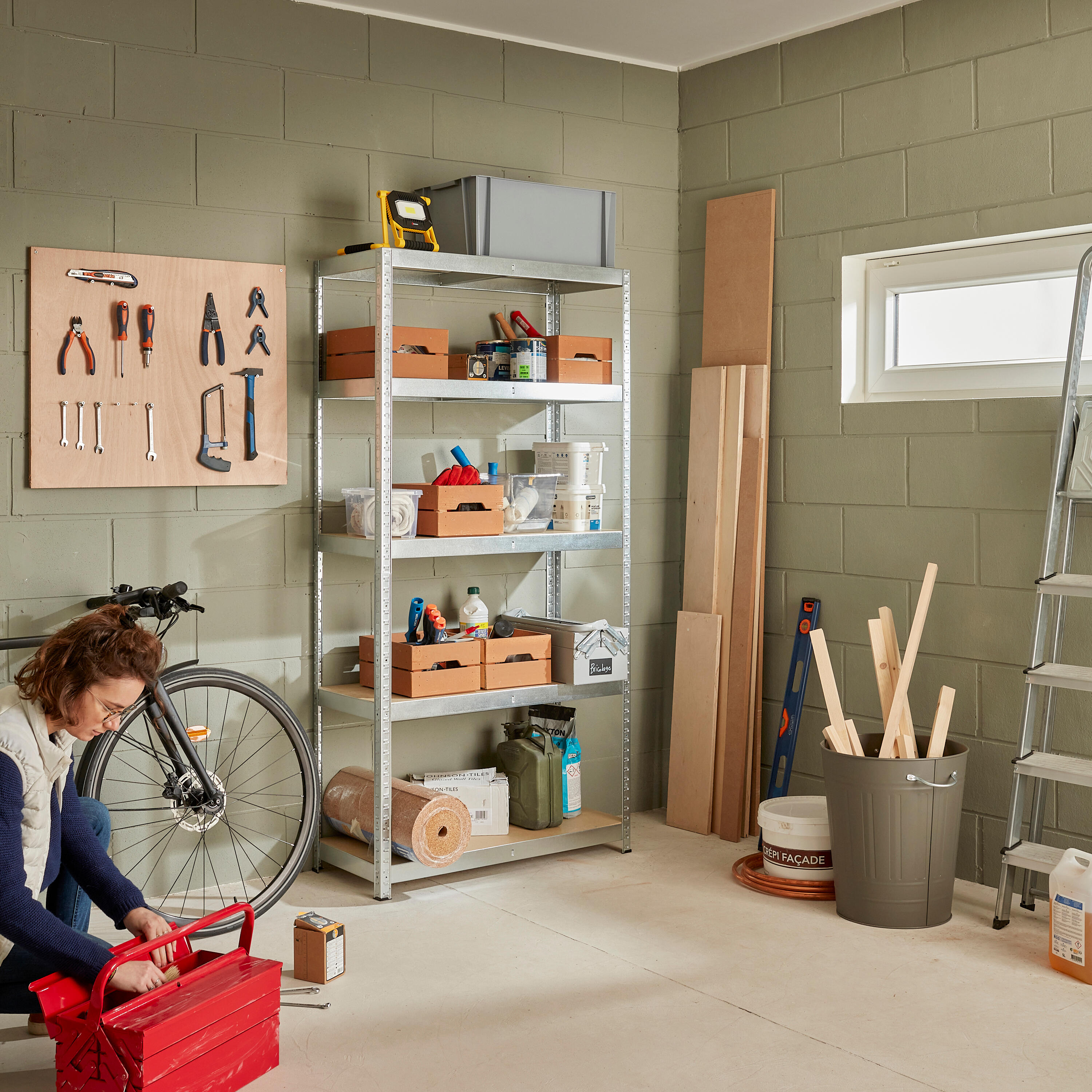 Etagère acier galvanisé SPACEO, 5 tablettes l.90xH.180xP.40 - 3