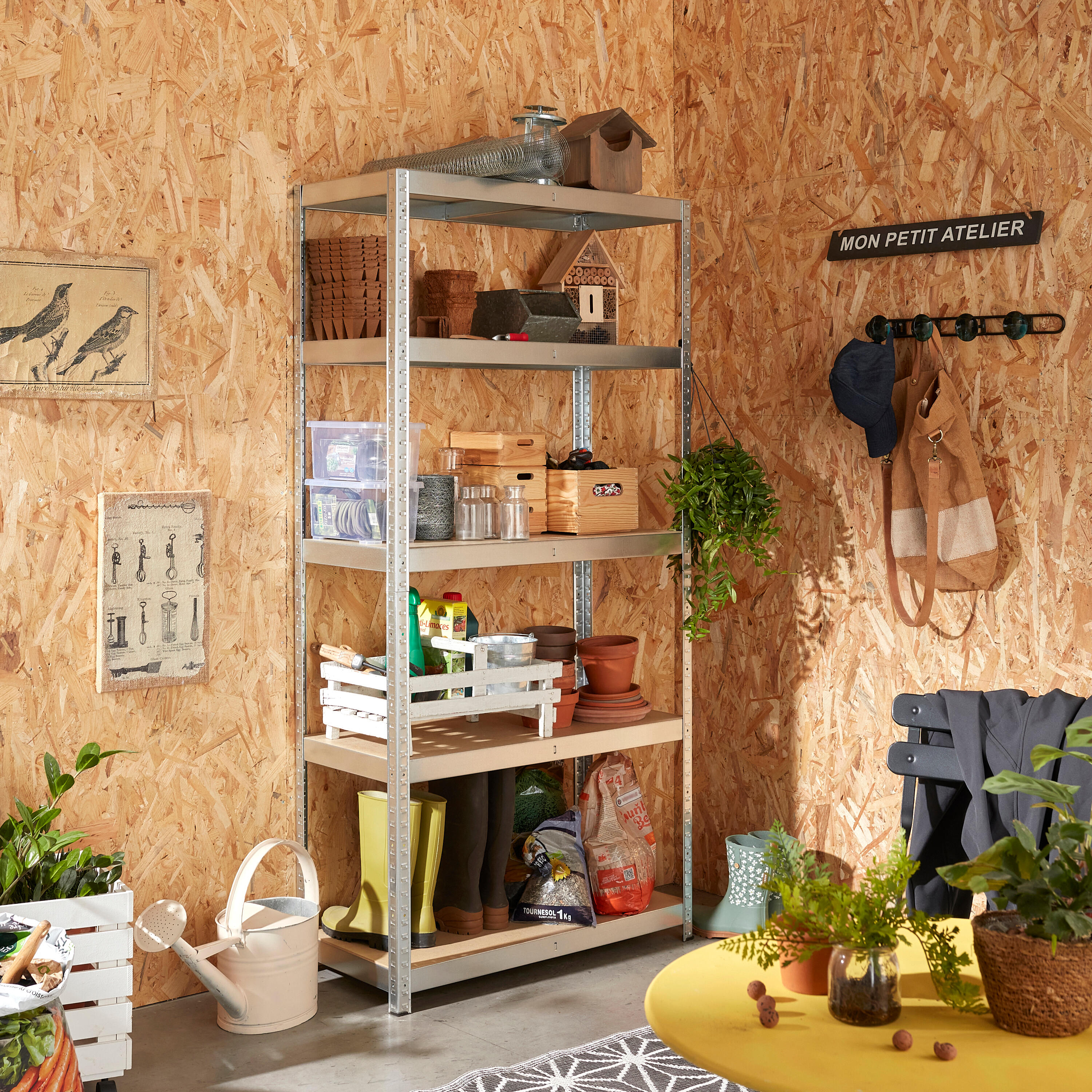 Etagère acier galvanisé SPACEO, 5 tablettes l.90xH.180xP.40 - 4