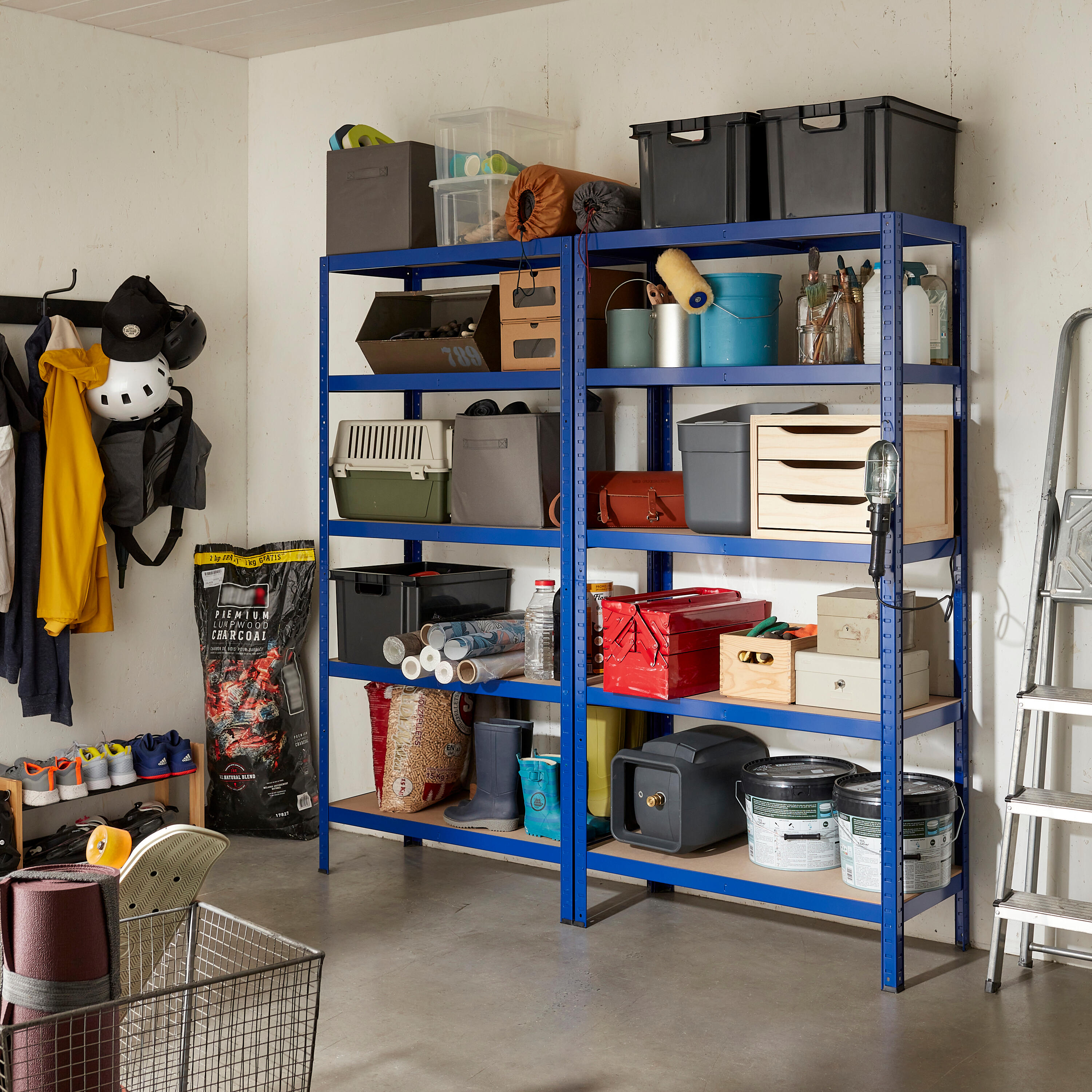 Estante metálica azul 5 prateleiras MDF 90x40x176 cm 175 kg Spaceo - 3