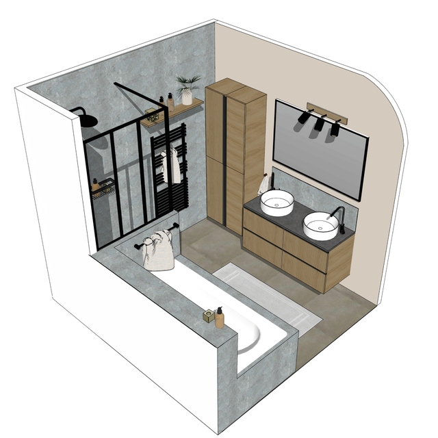 photo du schéma d'une petite salle de bains pour la famille