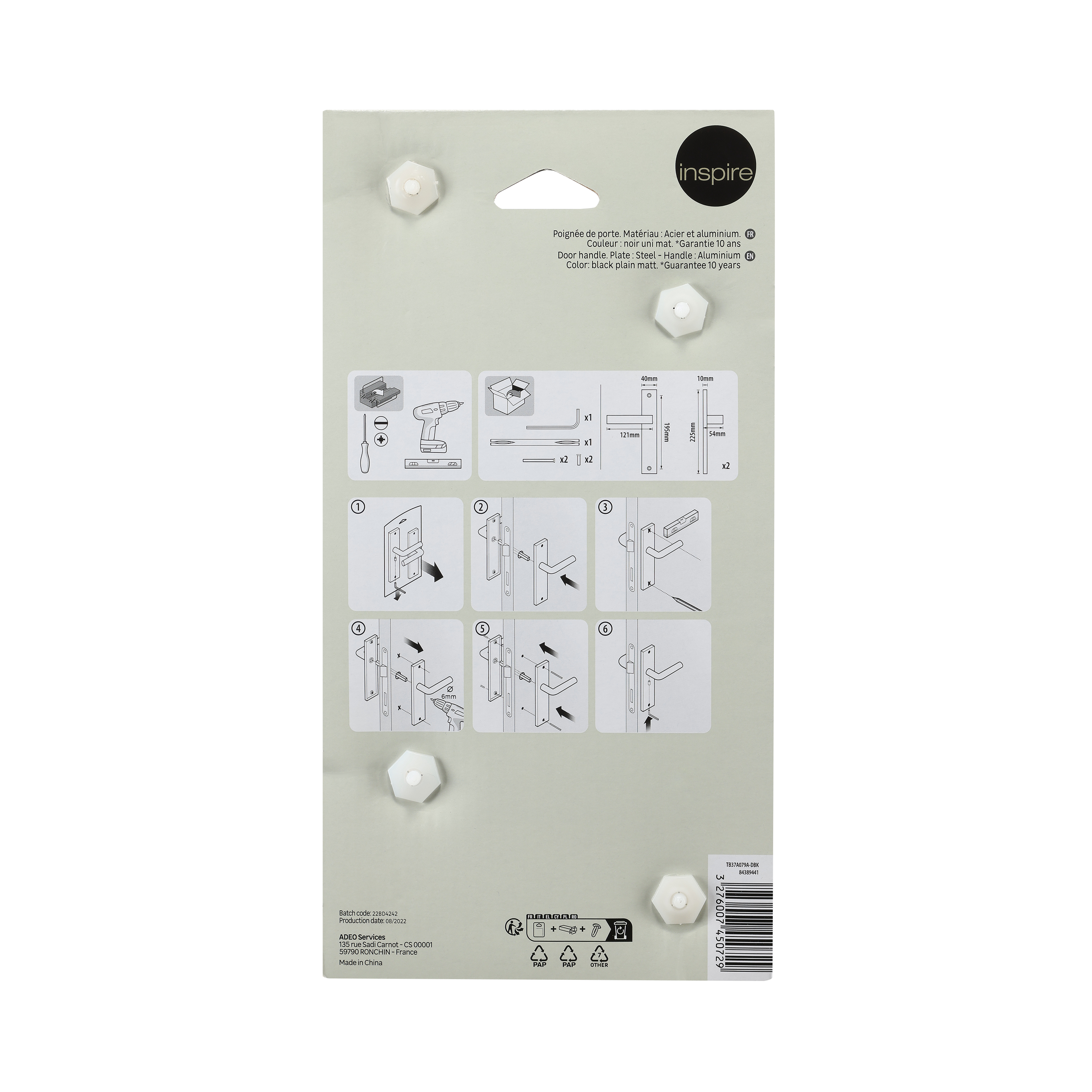 2 poignées sur plaque sans trou Abby aluminium noir mat, entraxe 195 mm - 7