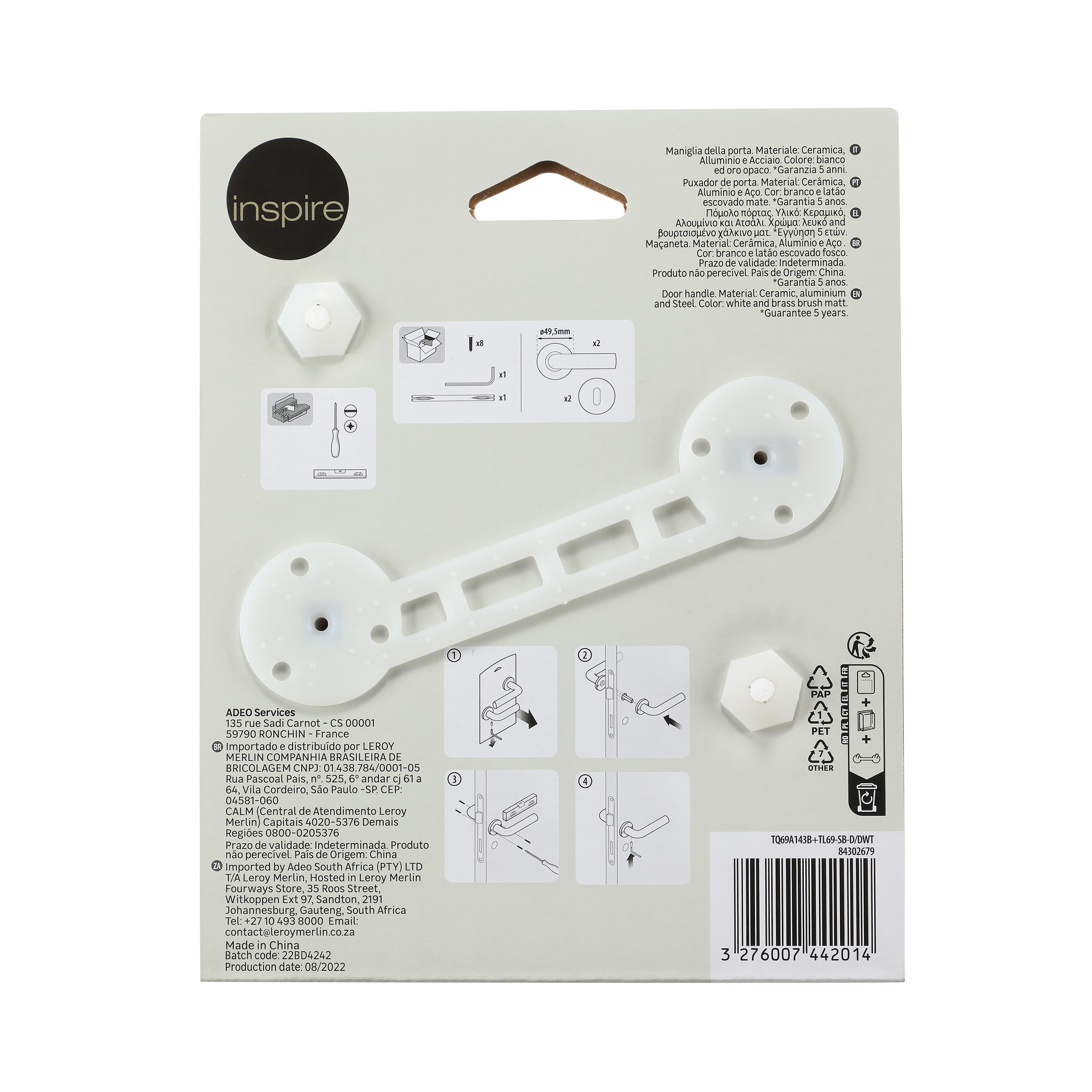 Puxador de porta roseta porcelana branca brilhante e dourado Inspire Maya - 8