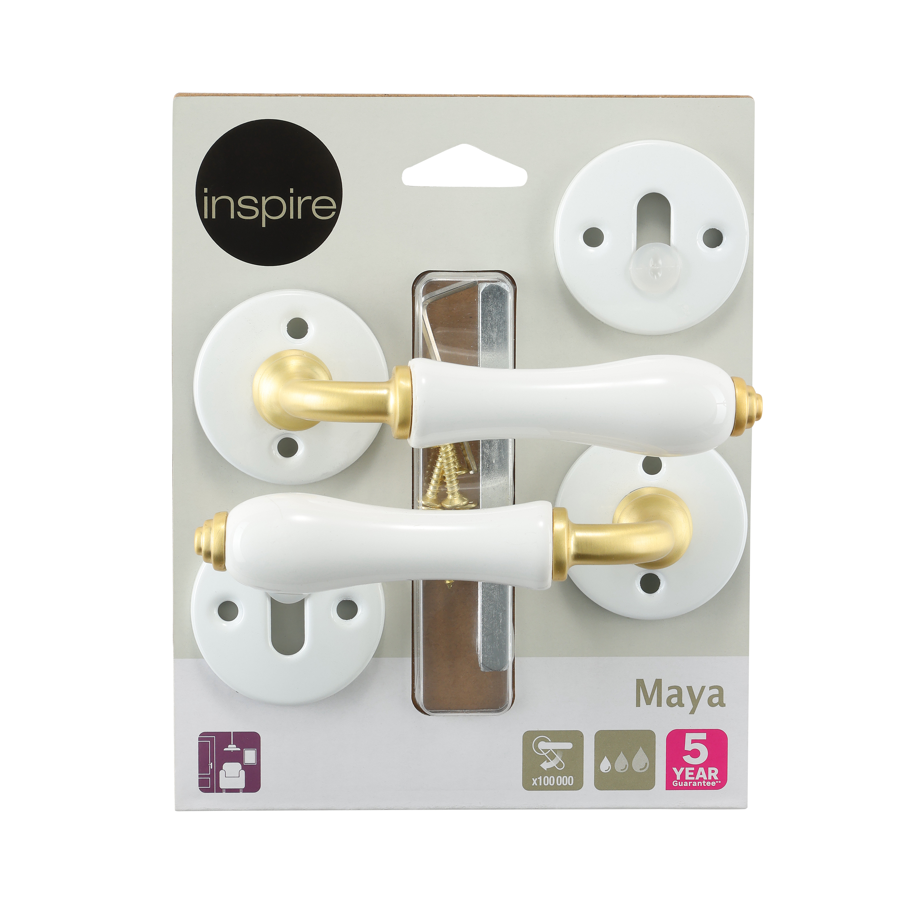 Puxador de porta roseta porcelana branca brilhante e dourado Inspire Maya - 7