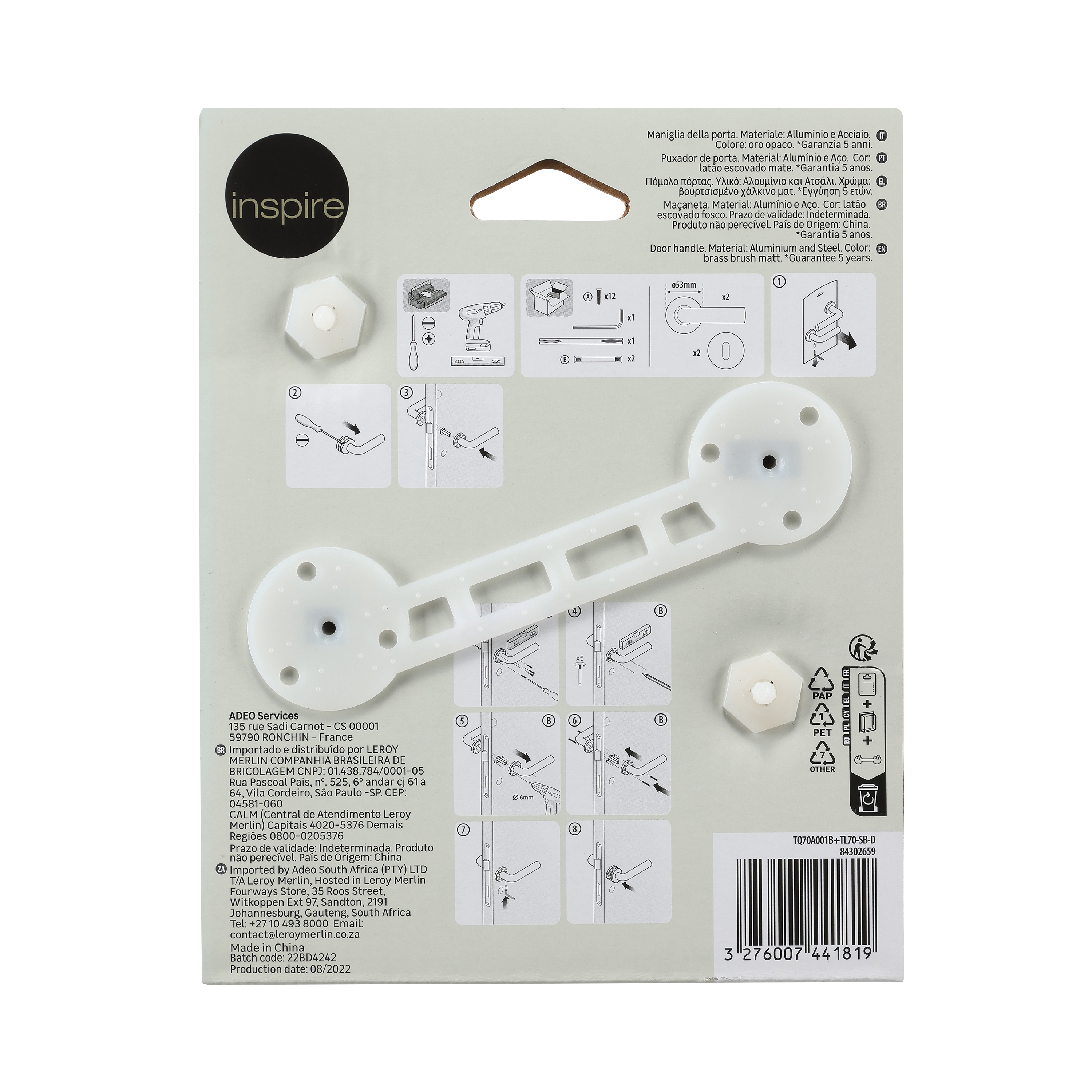 Puxador de porta roseta alumínio dourado escovado acetinado Inspire Lee - 10