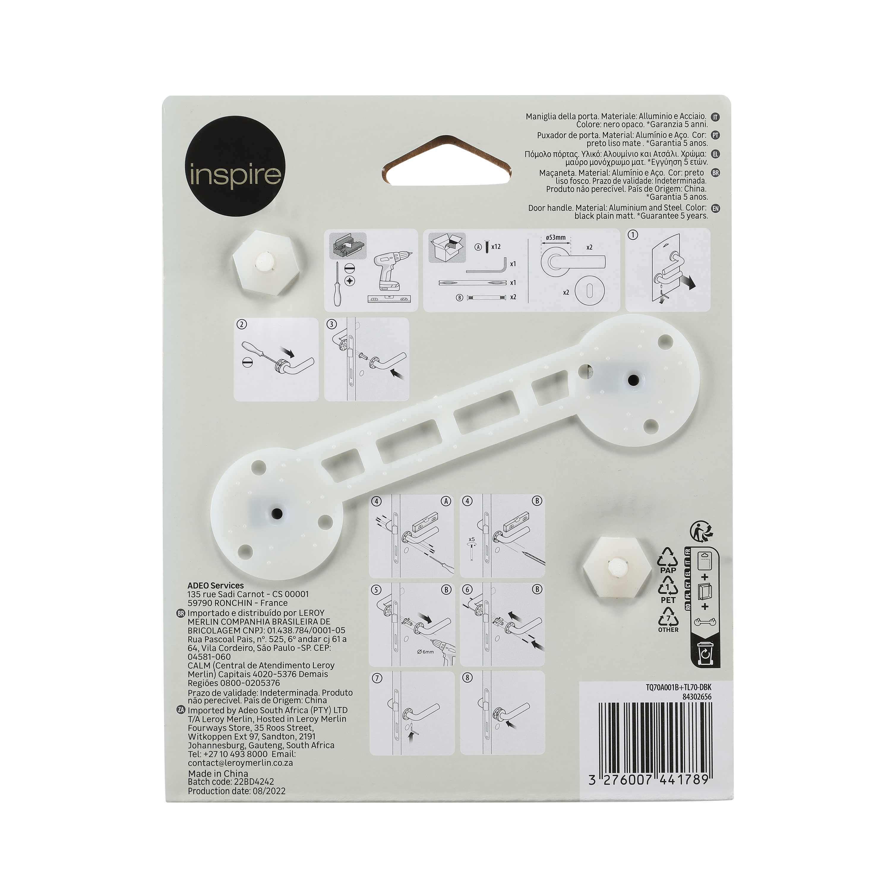 Puxador de porta roseta alumínio preto mate Inspire Lee - 8