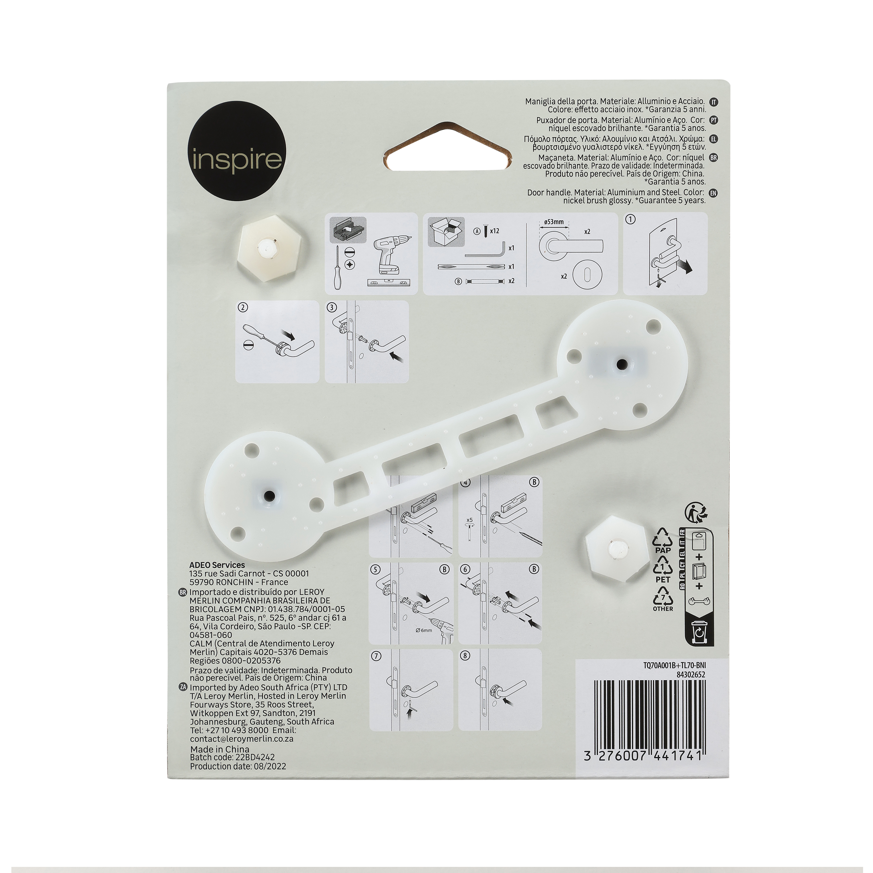 Puxador de porta roseta alumínio prateado escovado acetinado Inspire Lee - 9