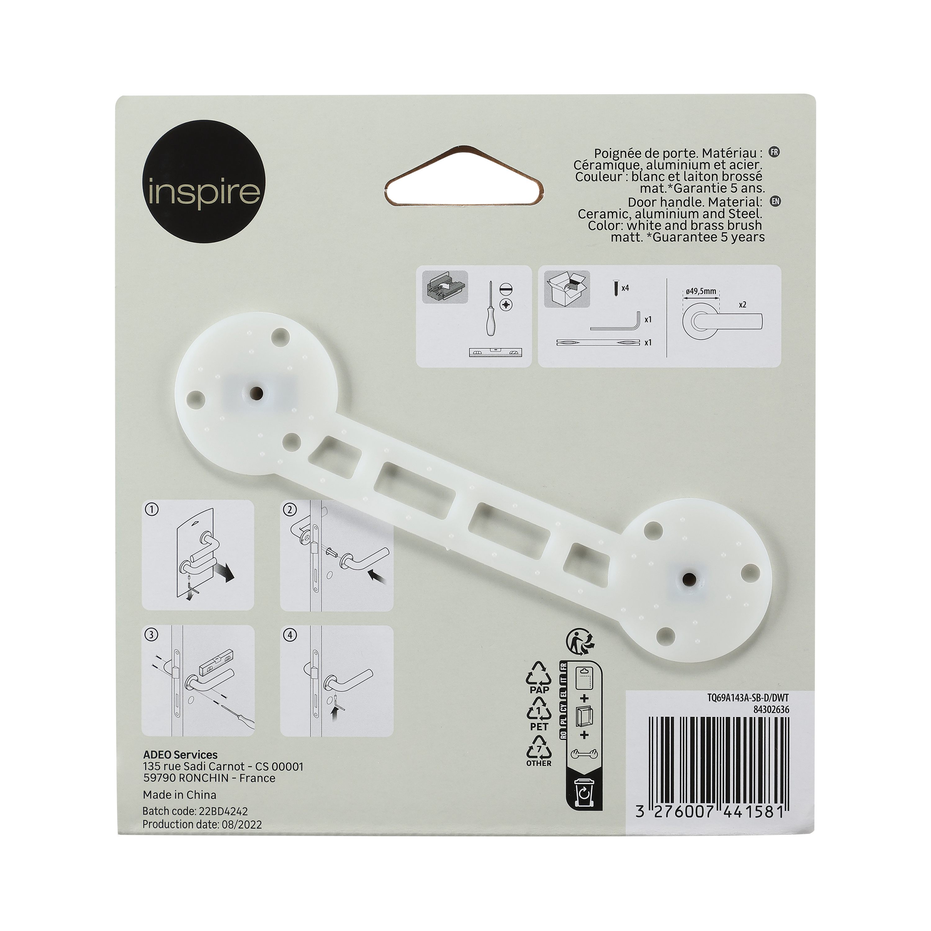 2 poignées sur rosace INSPIRE Maya porcelaine blanc et laiton A10 - 9