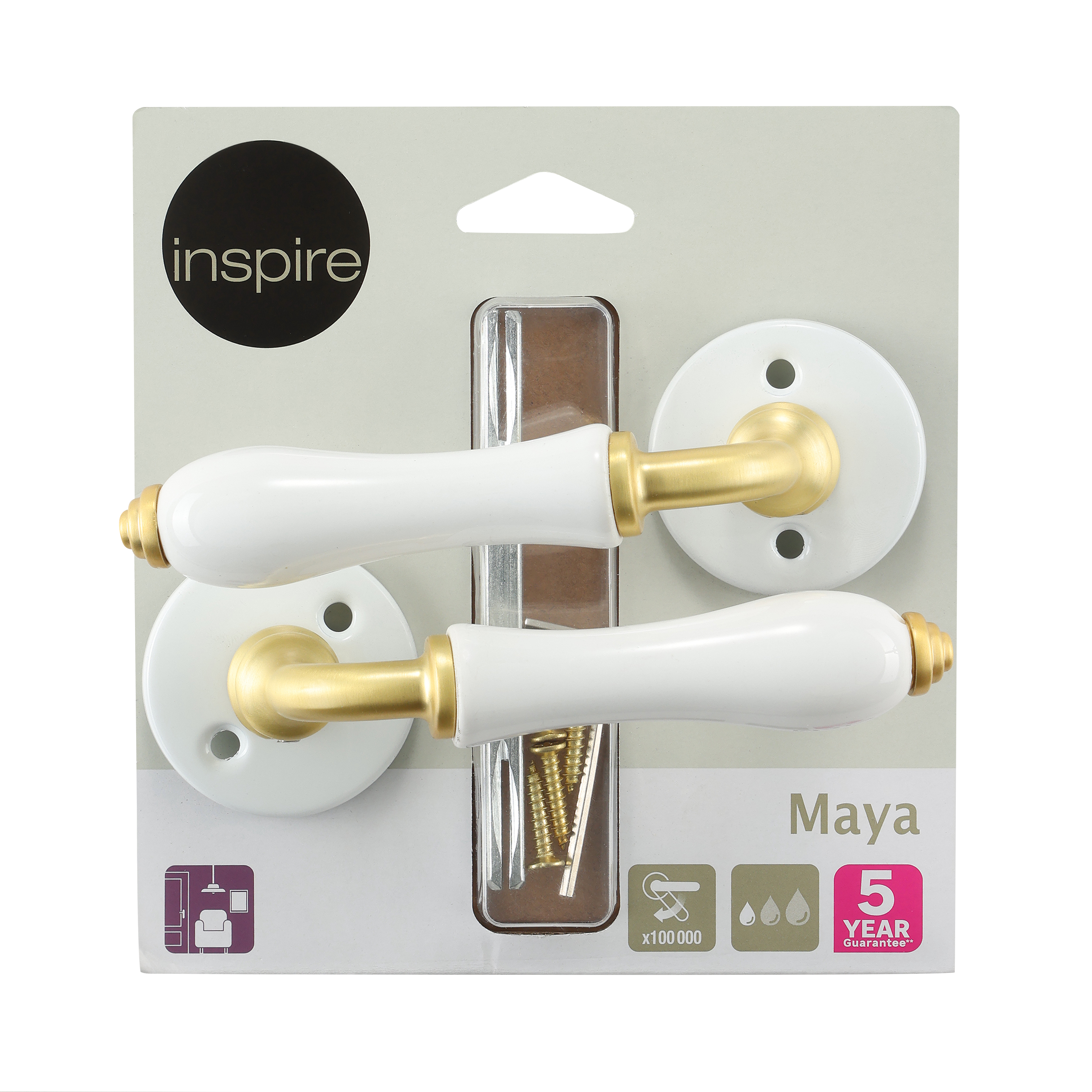 2 poignées sur rosace INSPIRE Maya porcelaine blanc et laiton A10 - 8