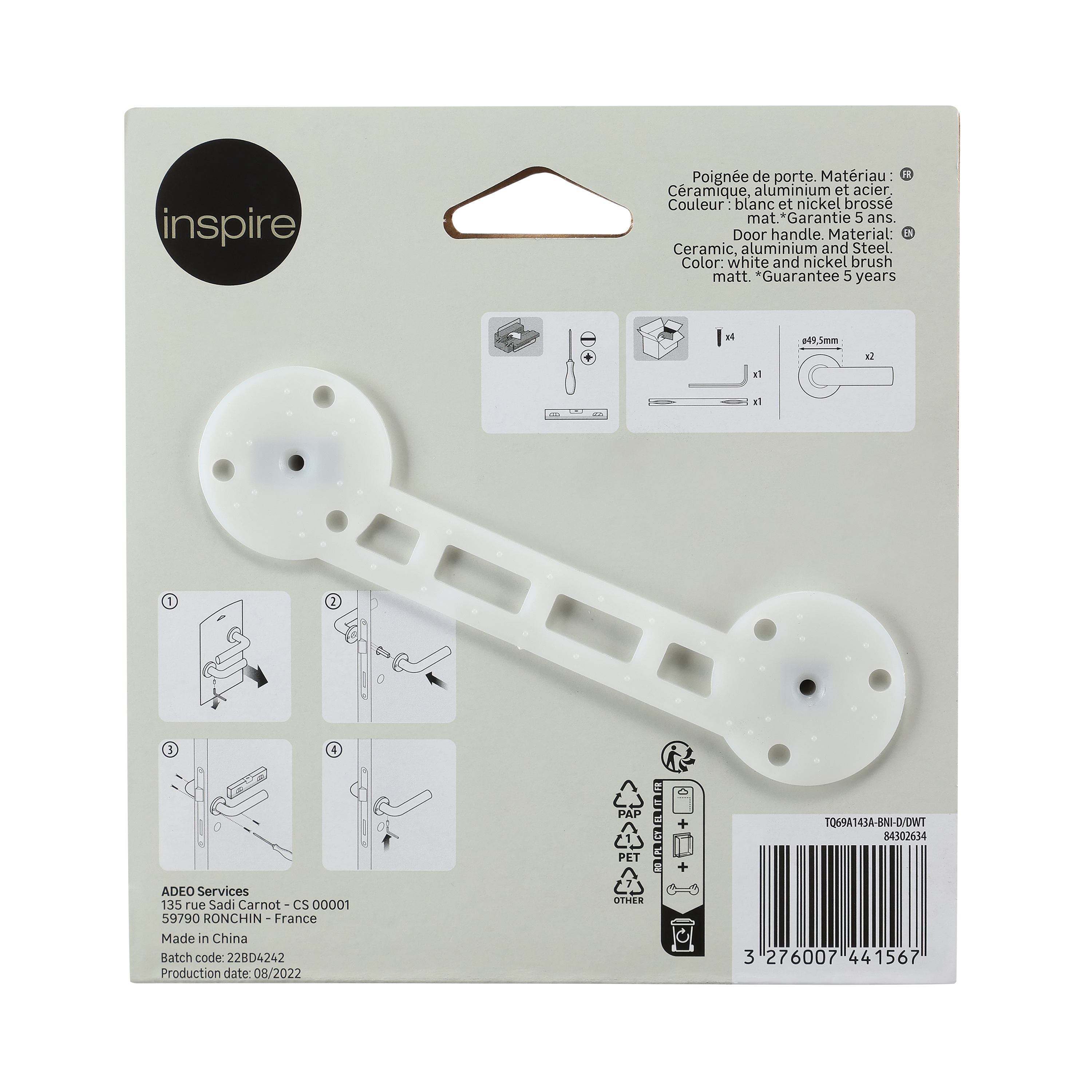 2 poignées sur rosace INSPIRE Maya porcelaine blanc et nickel A10 - 8