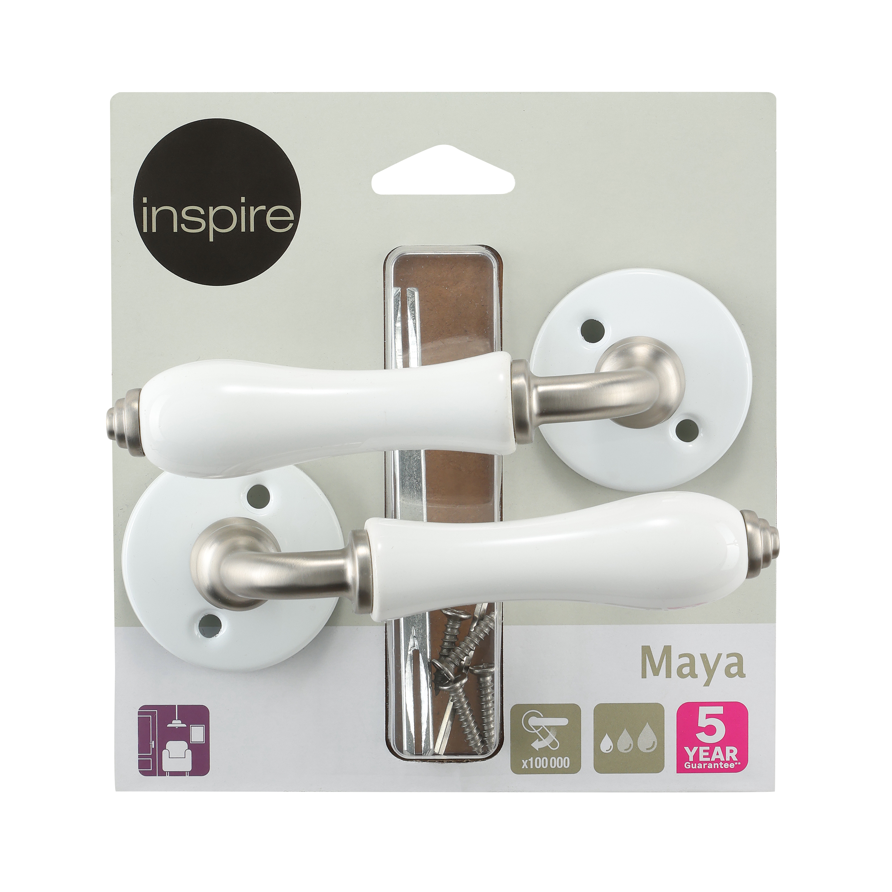 2 poignées sur rosace INSPIRE Maya porcelaine blanc et nickel A10 - 7