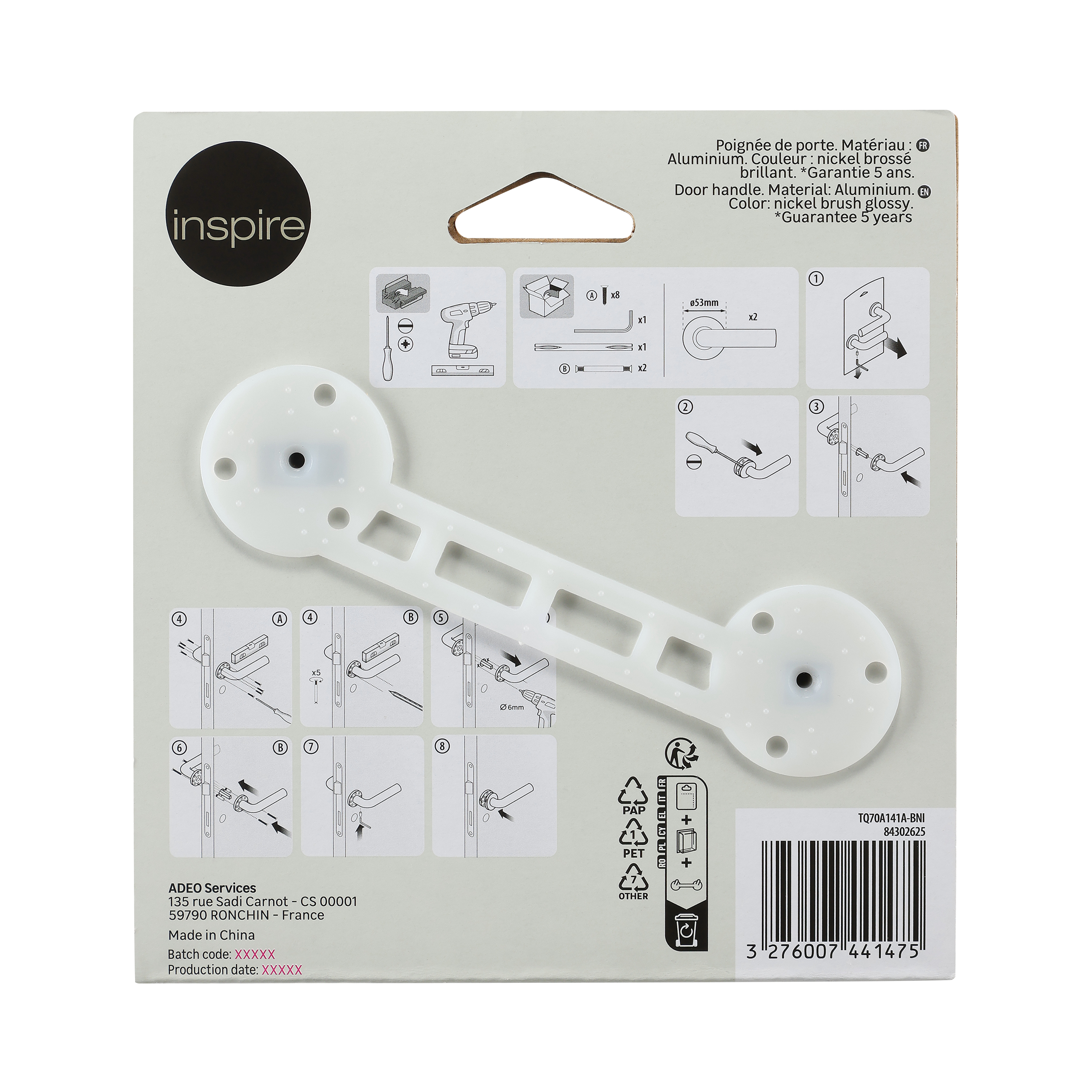 2 poignées sur rosace INSPIRE Java aluminium nickel brillant A2 - 10