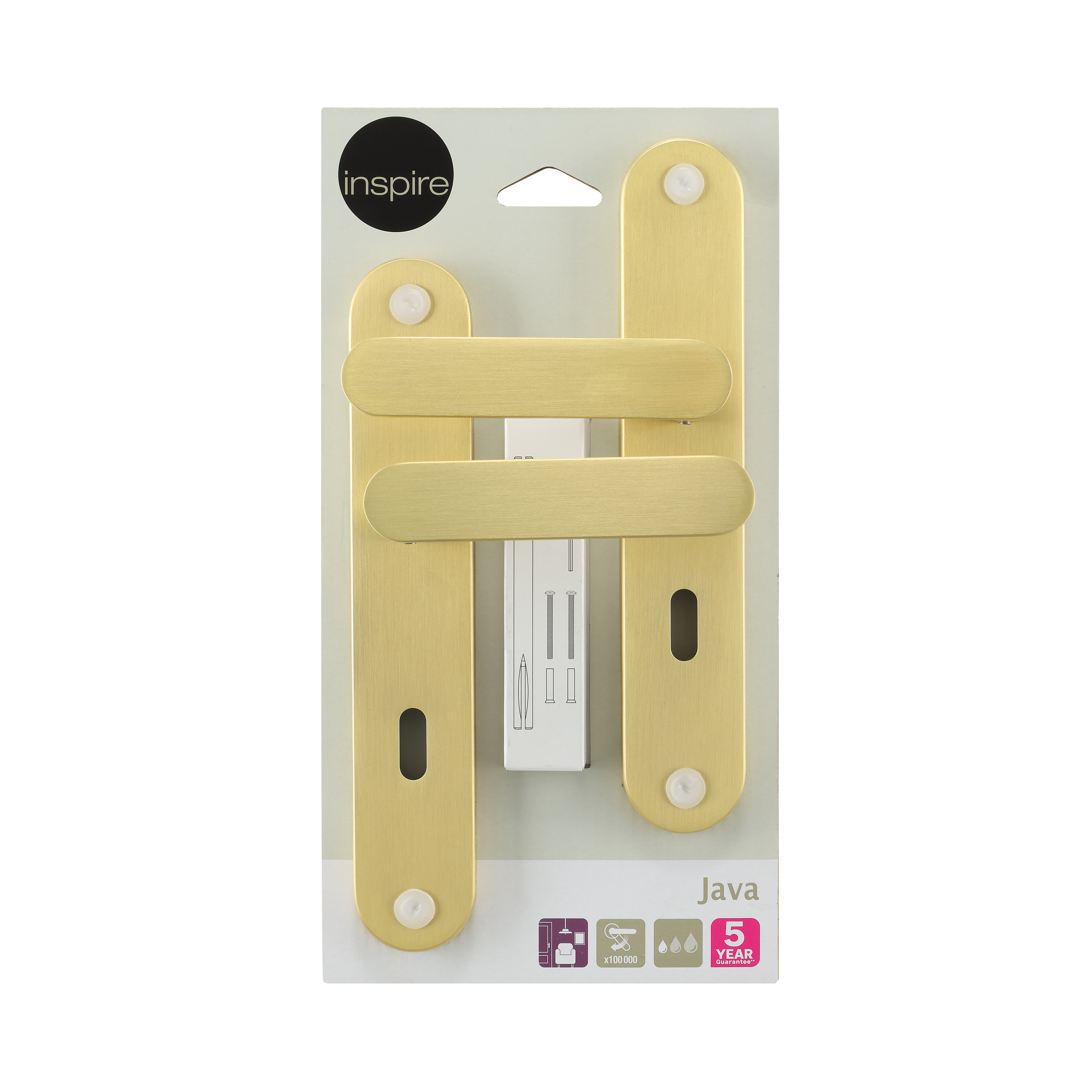 2 poignées sur plaque à clé Java aluminium laiton mat, entraxe 195 mm - 6