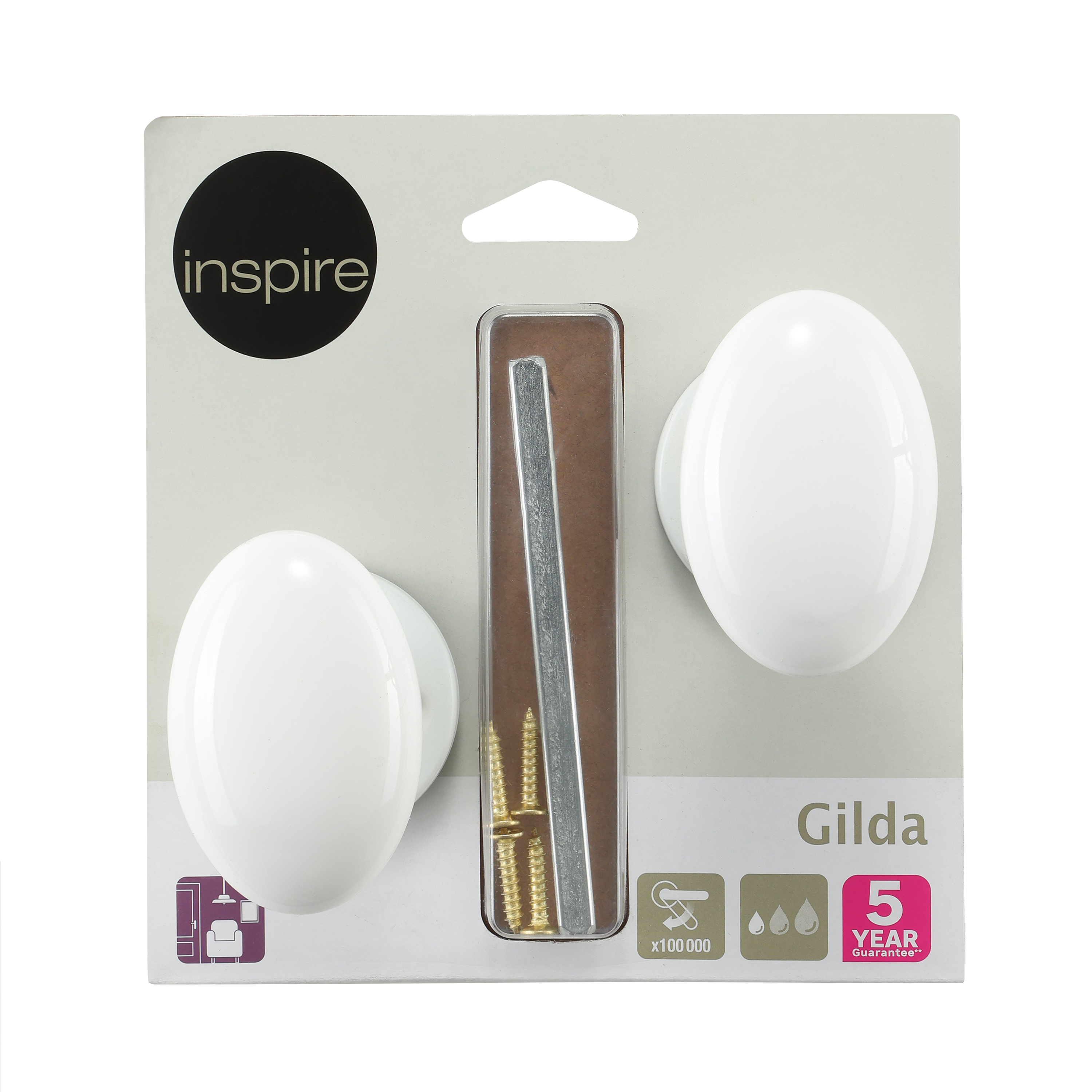 2 poignées sur rosace INSPIRE Gilda porcelaine blanc et laiton A10 - 8