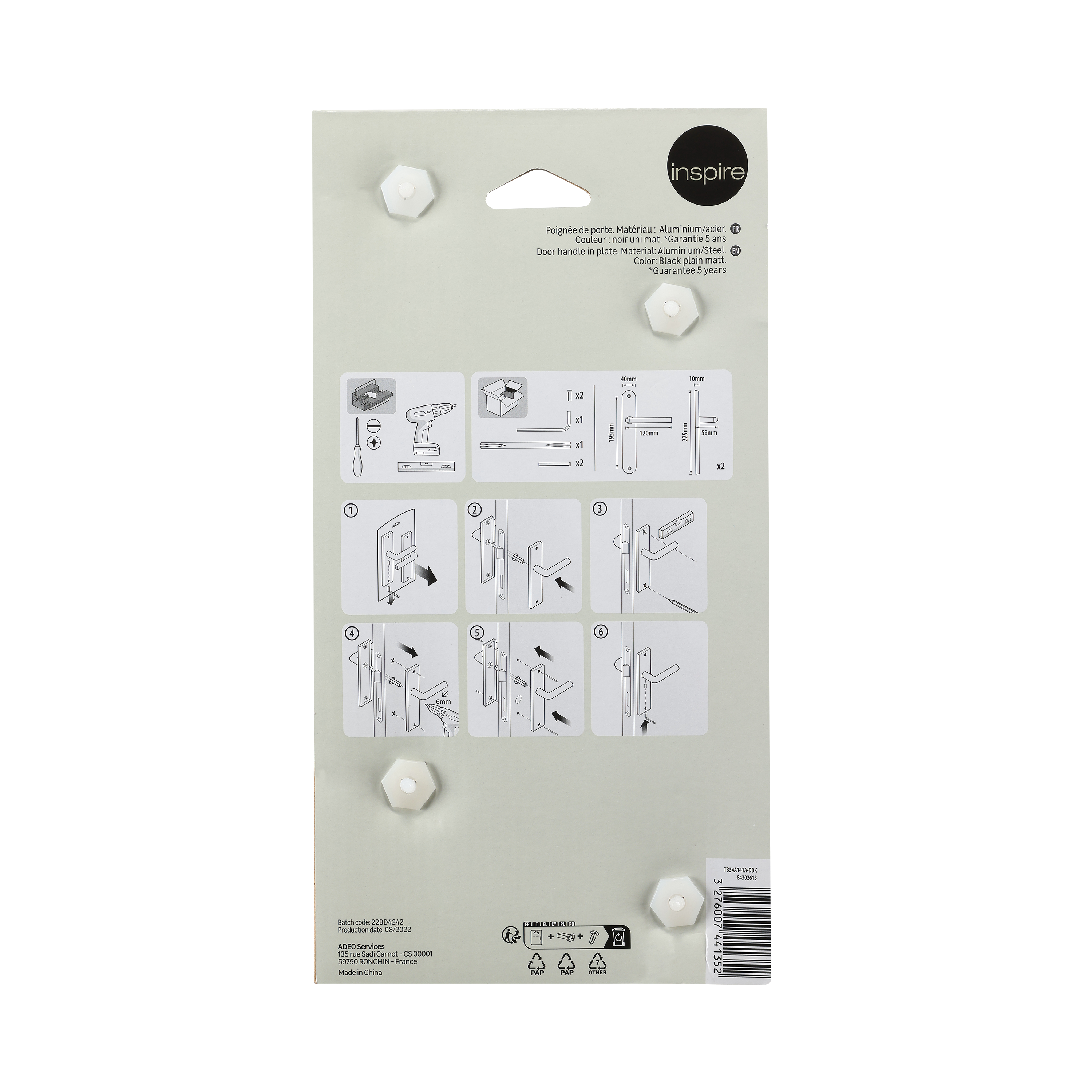 2 poignées sur plaque sans trou Java aluminium noir mat, entraxe 195 mm - 6