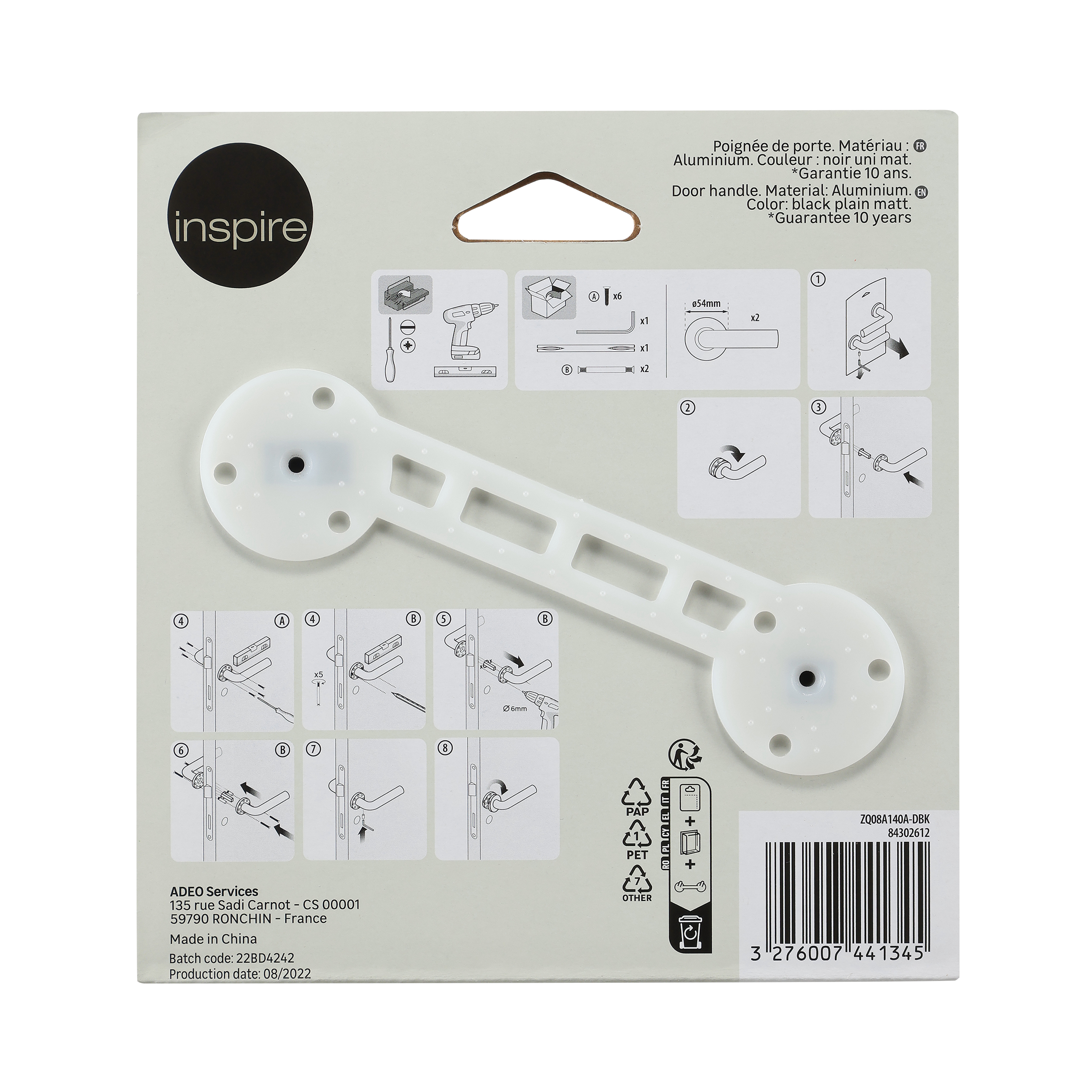 2 poignées sur rosace INSPIRE Axel sans trou aluminium noir mat A8 - 10