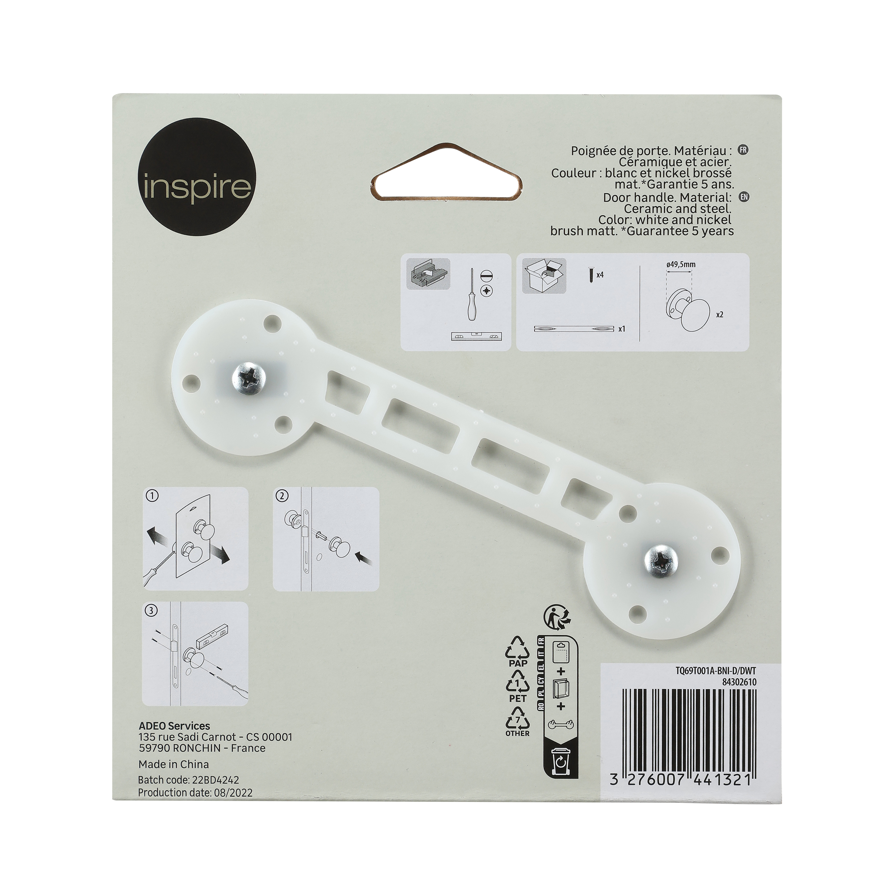 2 poignées sur rosace INSPIRE Gilda porcelaine blanc et nickel A10 - 9