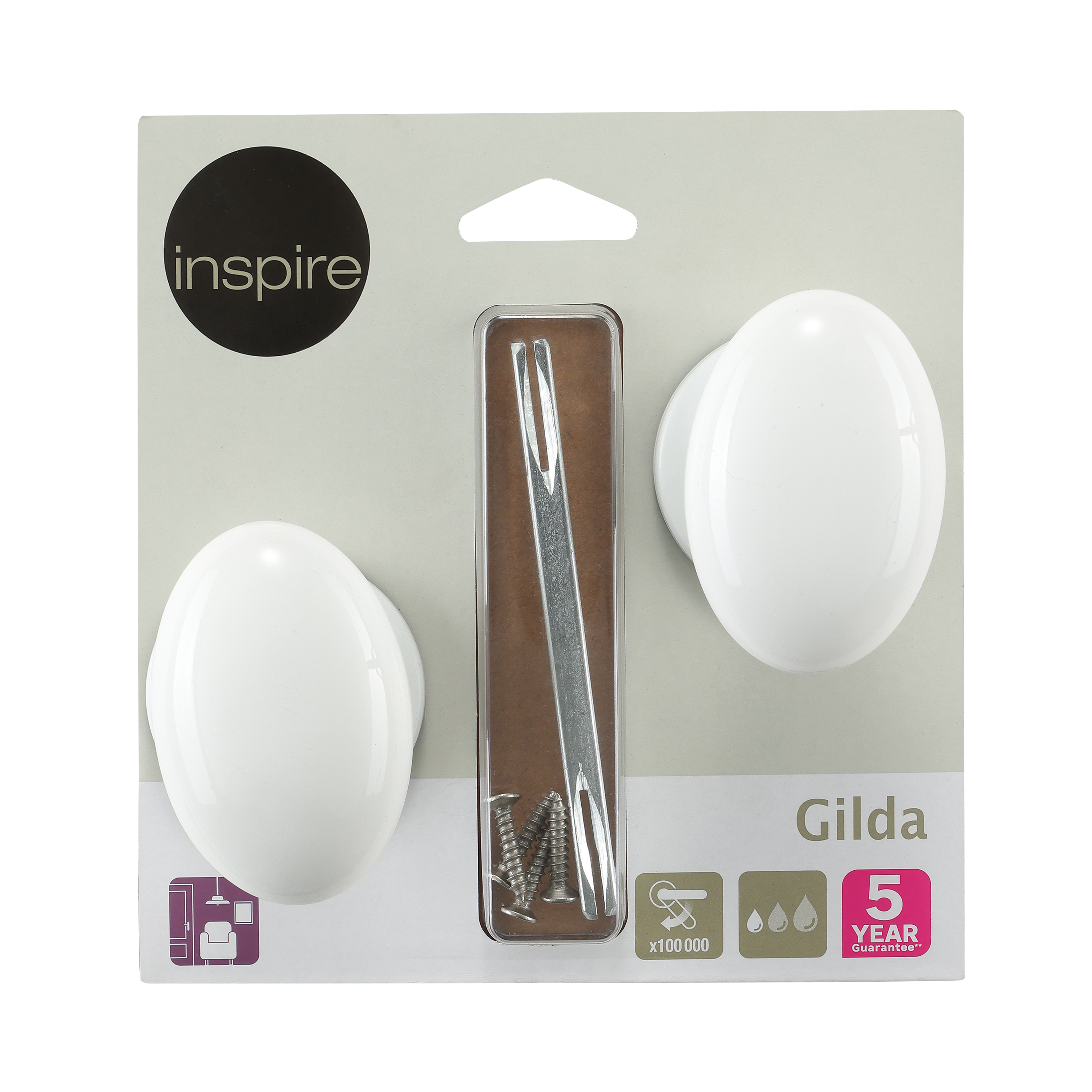 2 poignées sur rosace INSPIRE Gilda porcelaine blanc et nickel A10 - 8