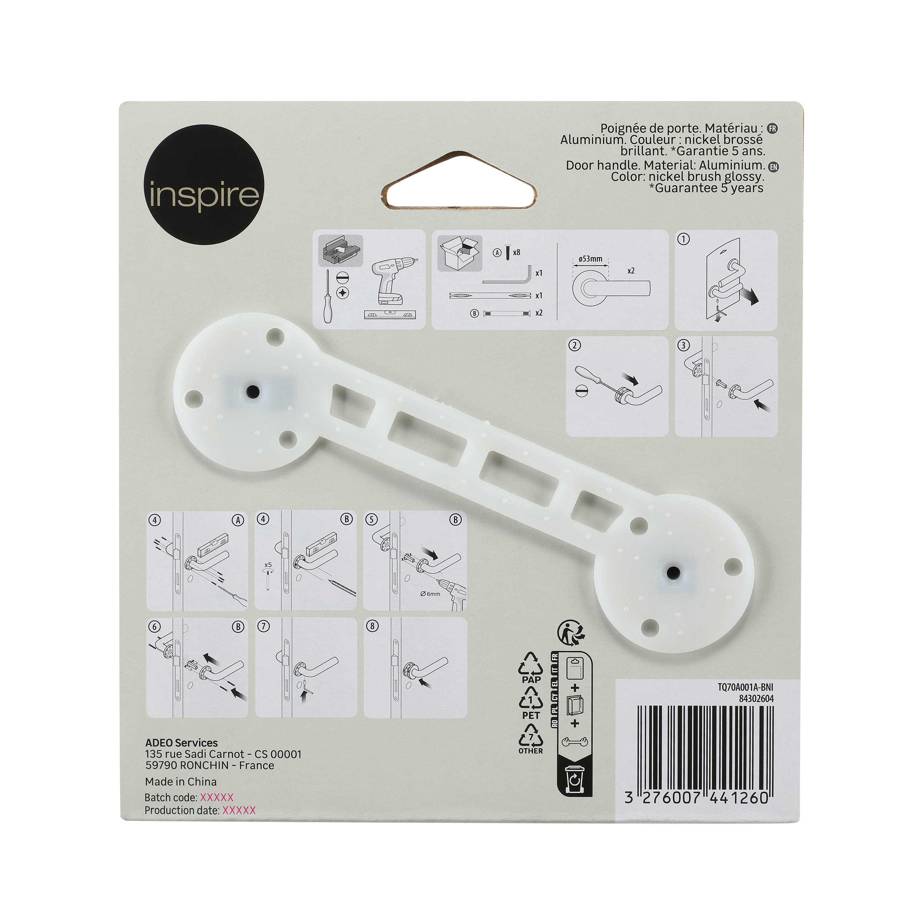 2 poignées sur rosace INSPIRE Lee aluminium nickel brillant A2 - 10