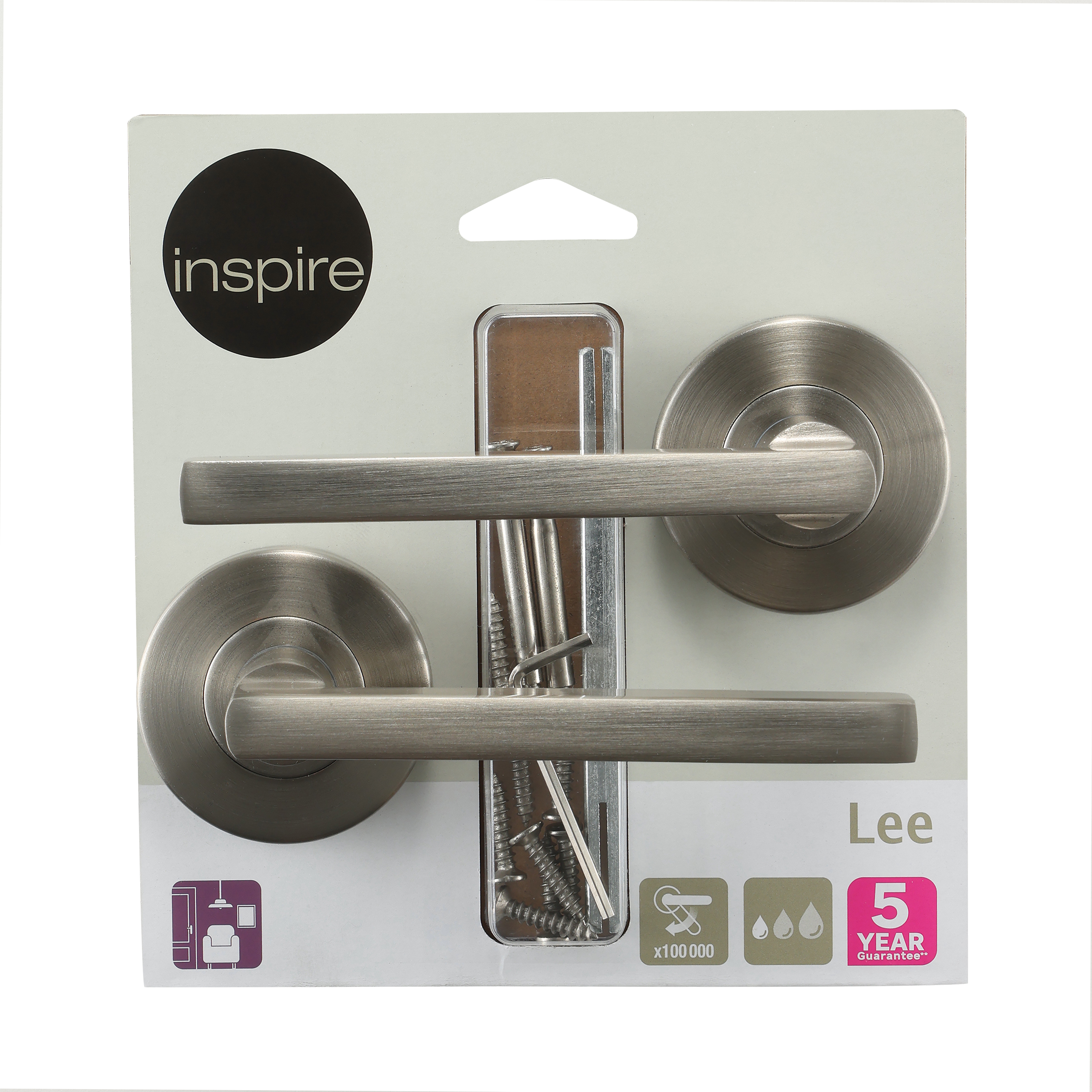 2 poignées sur rosace INSPIRE Lee aluminium nickel brillant A2 - 9