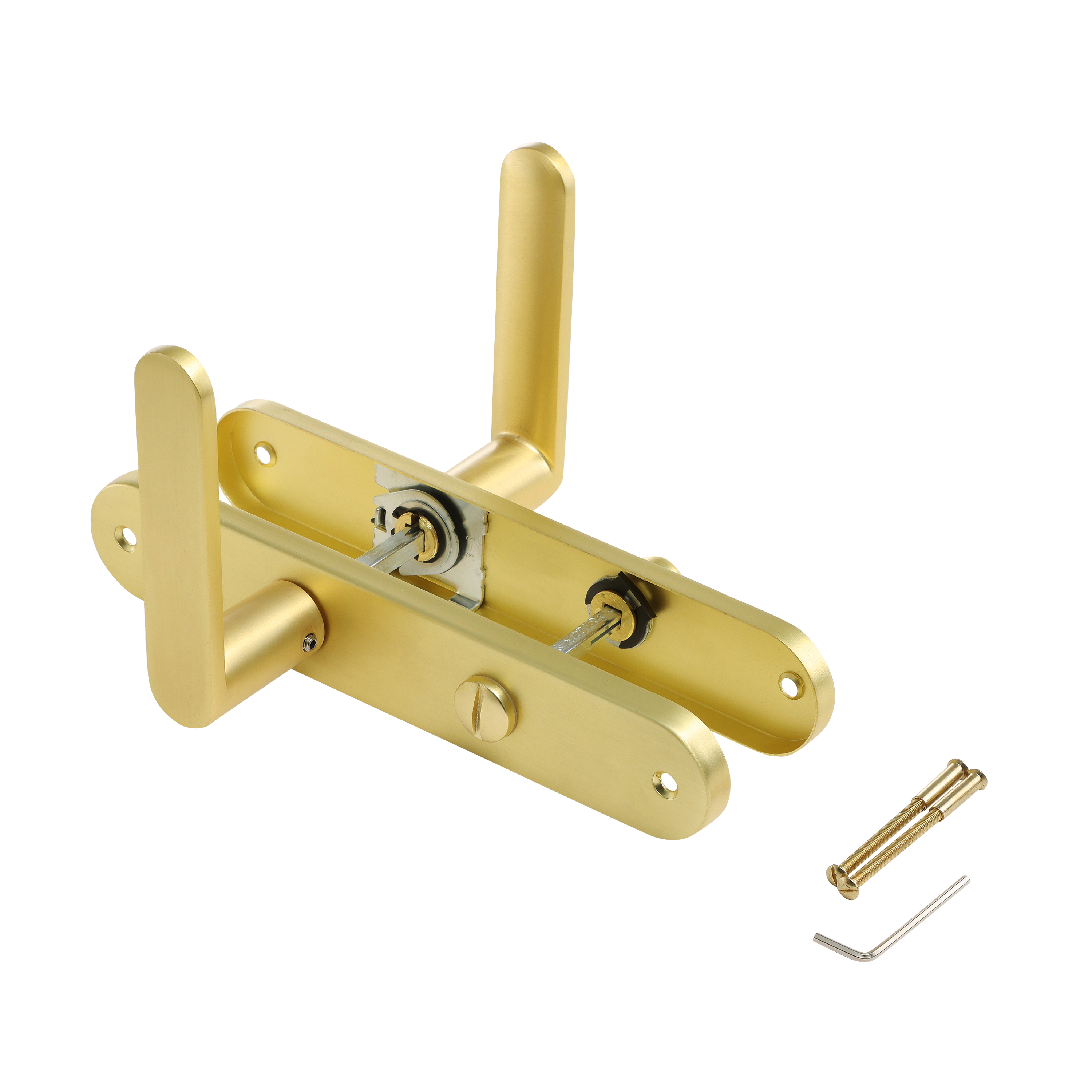 2 poignées sur plaque à condamnation Java aluminium laiton mat, entraxe 195 mm - 4