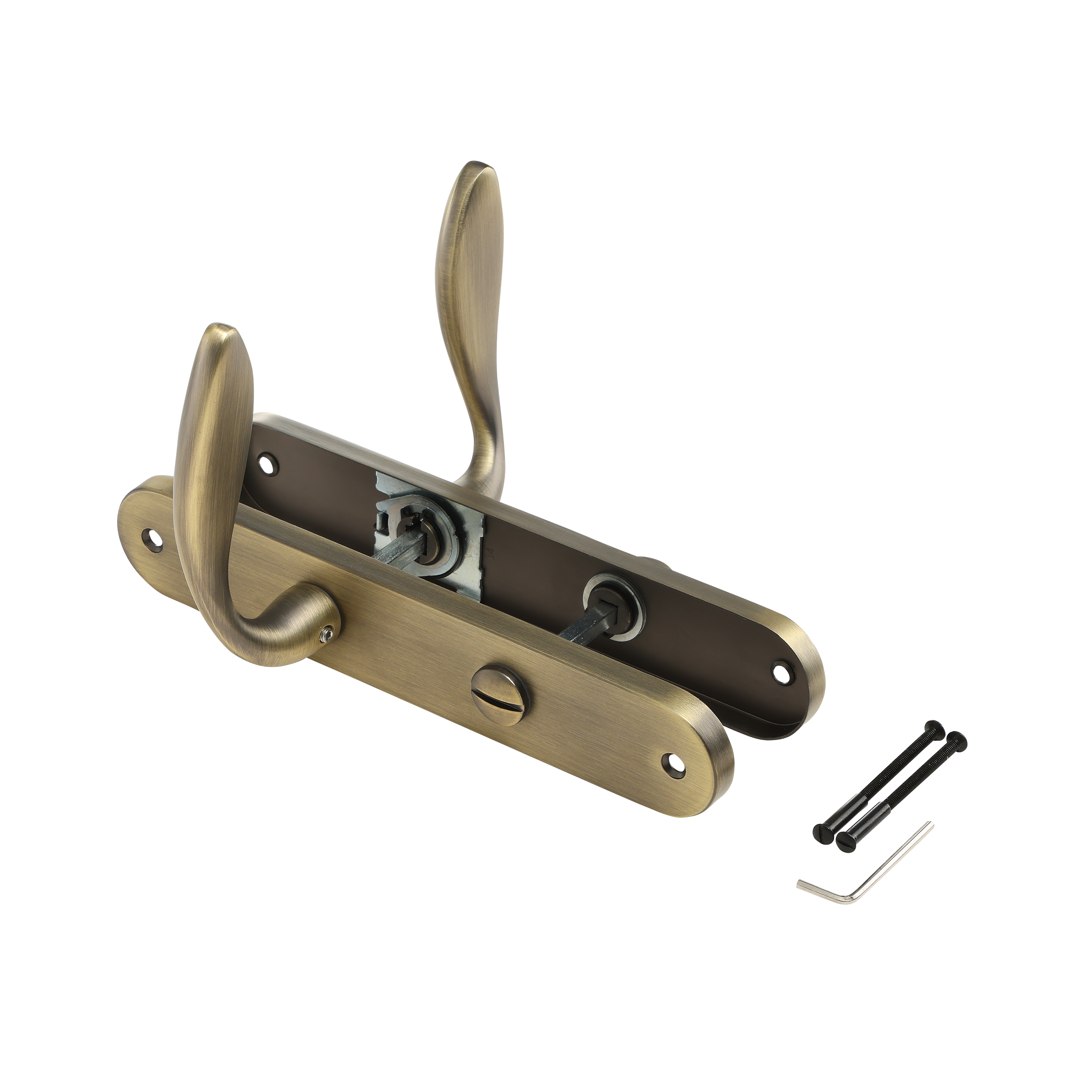 2 poignées sur plaque à condamnation Agathe aluminium laiton mat, entraxe 195 mm - 5