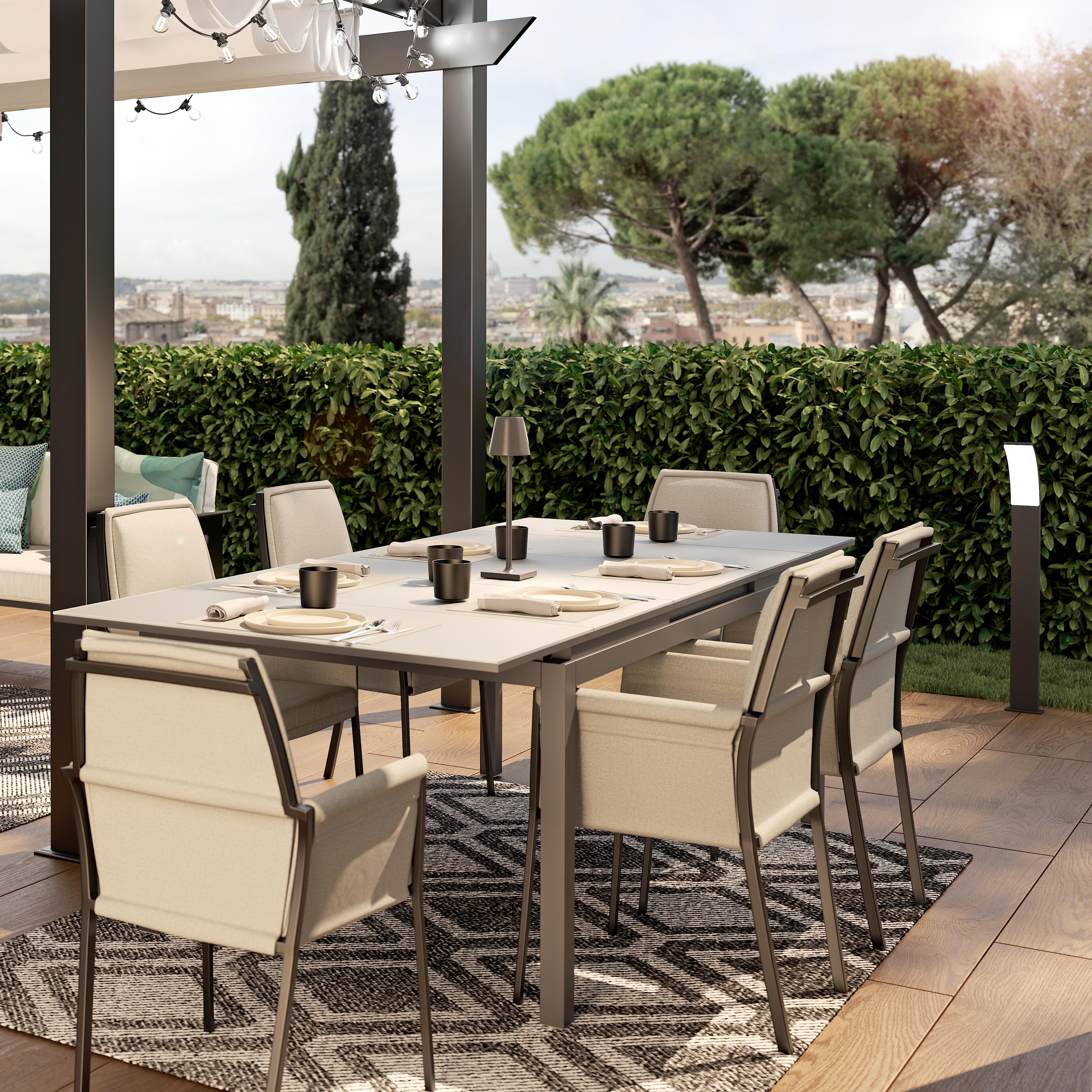 Tavolo da giardino allungabile Odyssea NATERIAL in alluminio antracite con piano in vetro  per 8 persone 180/240x100cm - 8