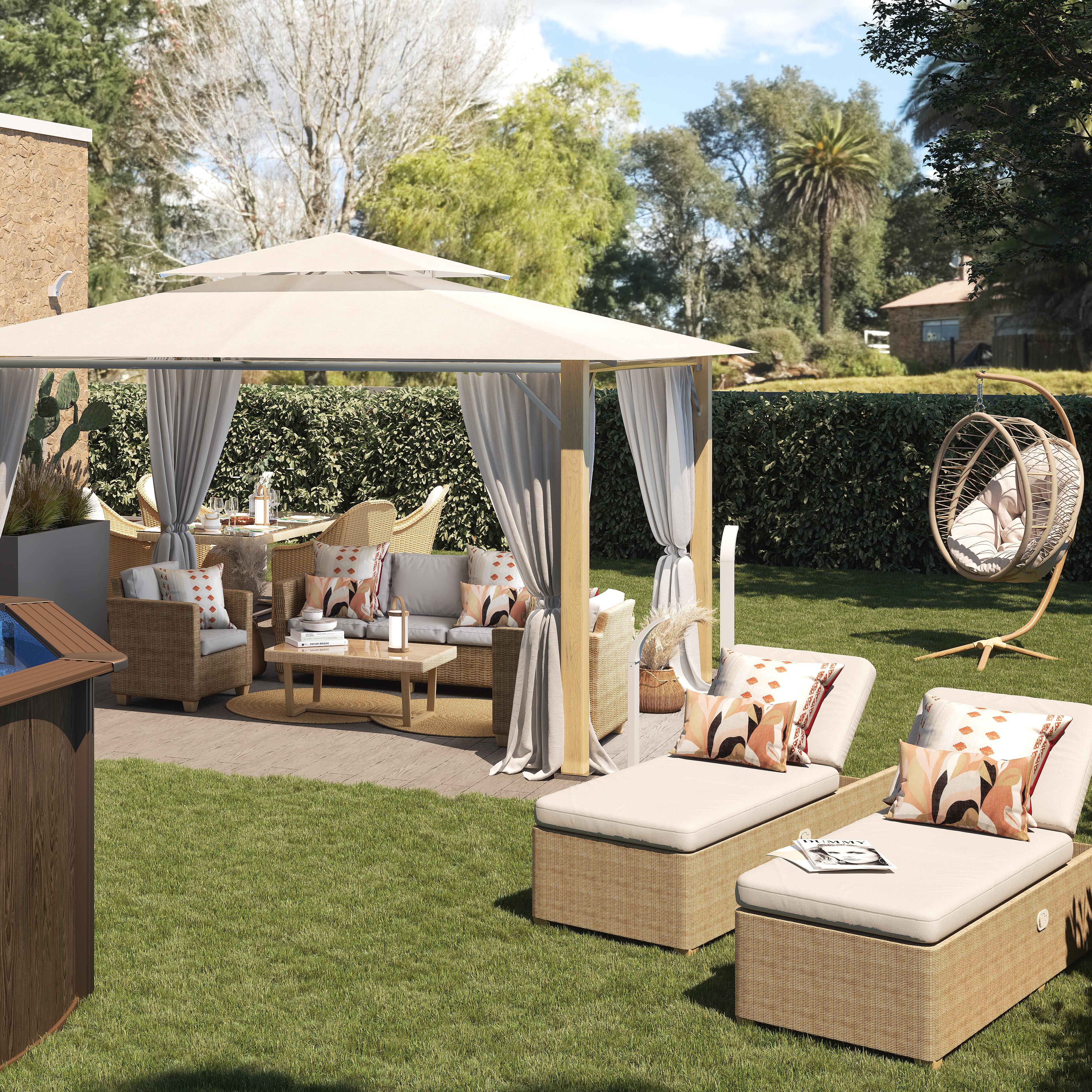Tavolo da pranzo per giardino Medena NATERIAL in alluminio con piano in vetro beige per 6 persone 100x200cm - 10