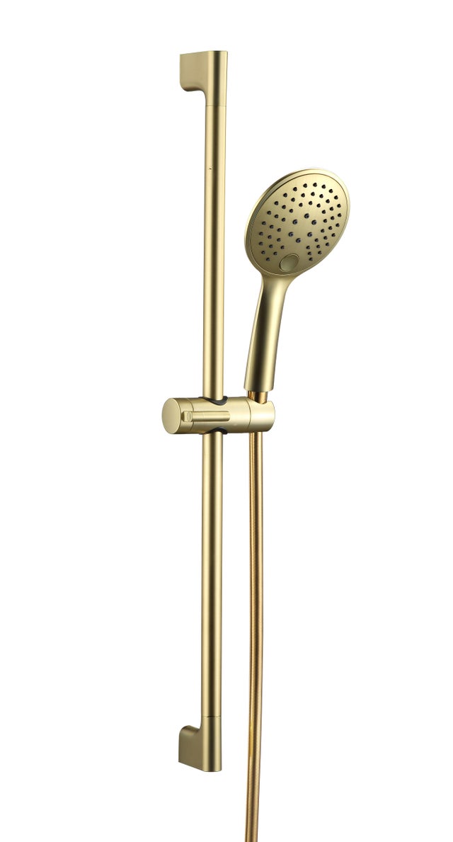 Pommeau de douche 3 jets, flexible et barre ESSEBAGNO Envol Or brossé