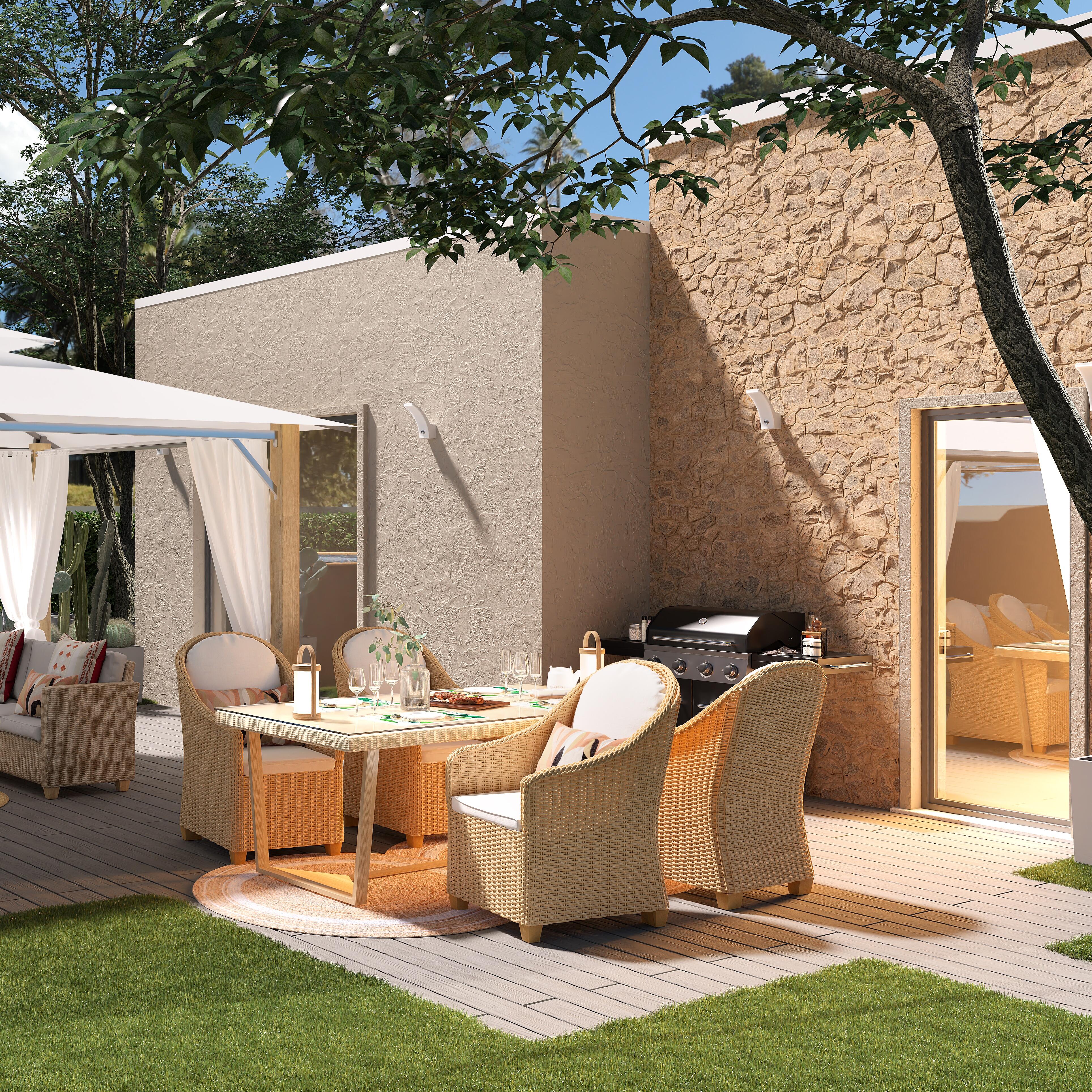Tavolo da pranzo per giardino Medena NATERIAL in alluminio con piano in vetro beige per 6 persone 100x200cm - 9