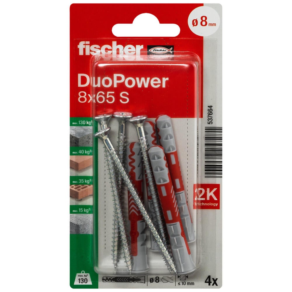 4 buchas e parafusos FISCHER PFS MULTIMATERIAL D8X65MM DP - 7