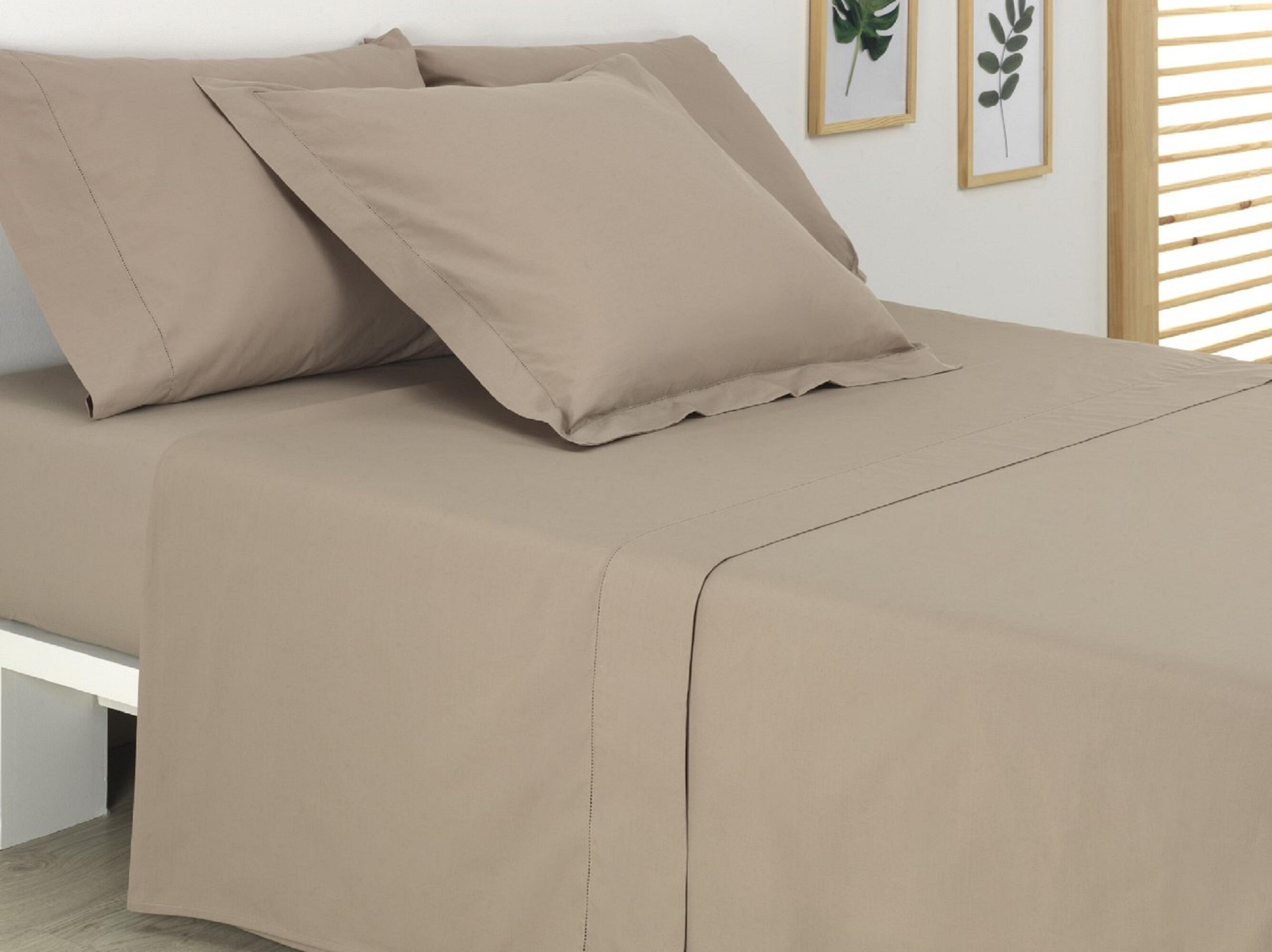 Sábana encimera vainica algodón 200 hilos visón cama 135 cm