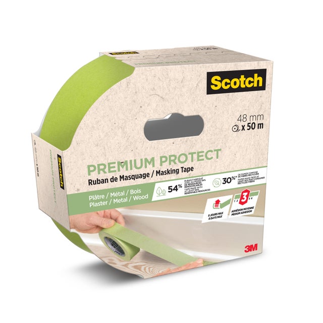 Ruban de masquage SCOTCH Surfaces lisses Premium protect l.48 mm x L.50 m