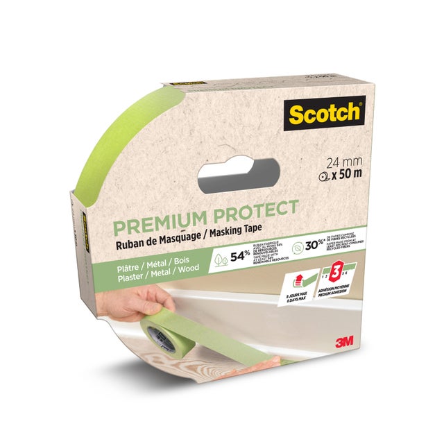 Ruban de masquage SCOTCH Surfaces lisses Premium protect l.24 mm x L.50 m