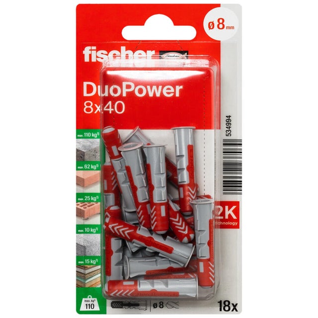 18 tacos multimaterial FISCHER DUOPOWER, ø 8 x L. 40 mm