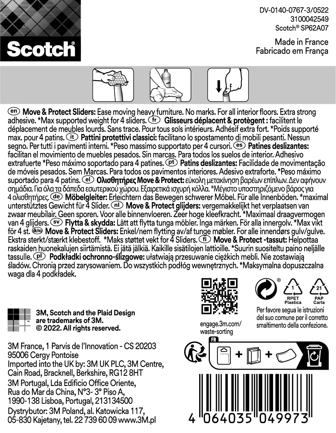 4 patins de pied de meuble en polypropylène adhésif SCOTCH Ø30 mm - 3