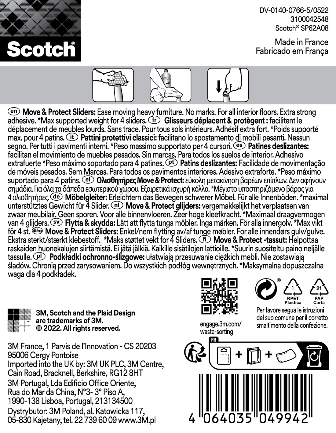 8 patins de pied de meuble en polypropylène auto-adhésif SCOTCH l.24 x 24 mm - 3