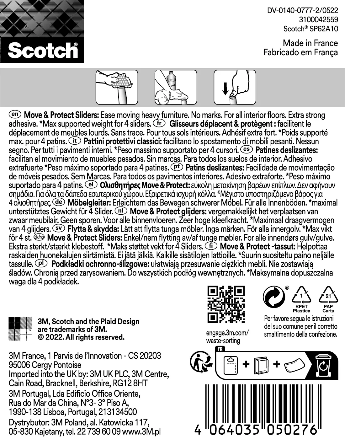 4 patins de pied de meuble en polypropylène auto-adhésif SCOTCH Ø50 mm - 3