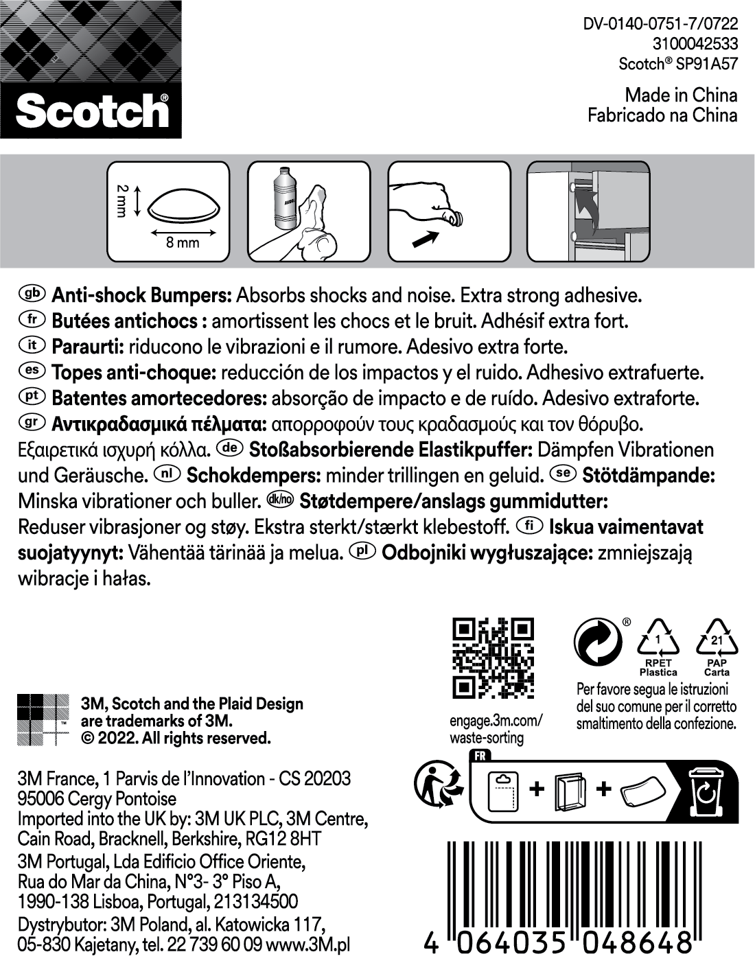 16 tampons amortisseurs en polyuréthane auto-adhésif SCOTCH Ø8 mm - 3