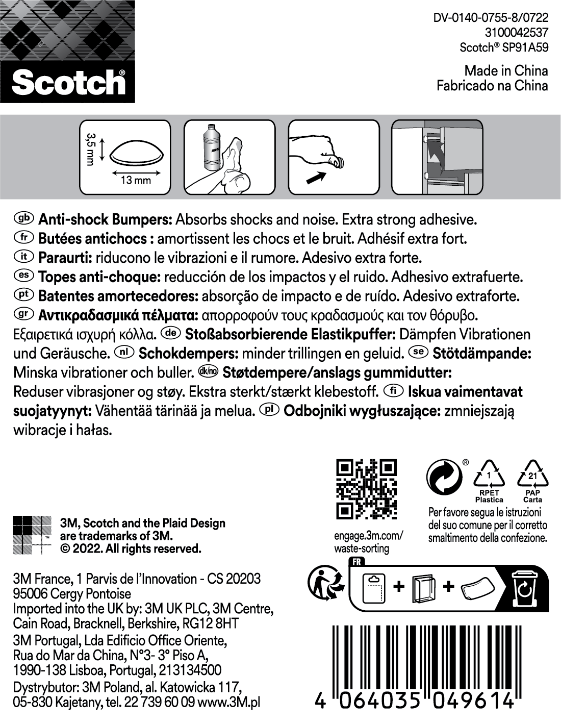 12 tampons amortisseurs en polyuréthane auto-adhésif SCOTCH Ø13 mm - 3