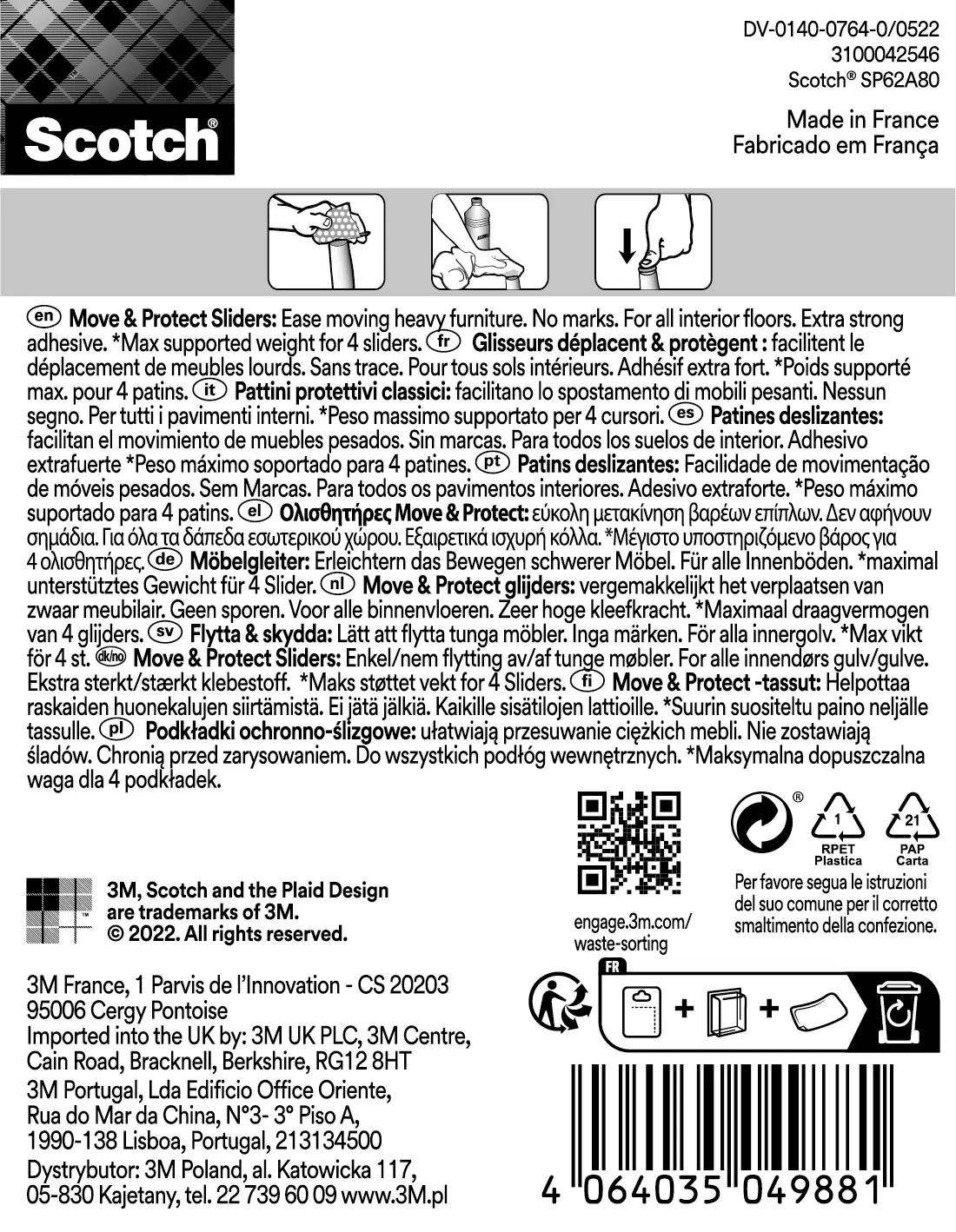 4 patins de pied de meuble en polypropylène auto-adhésif SCOTCH l.24 x 35 mm - 3